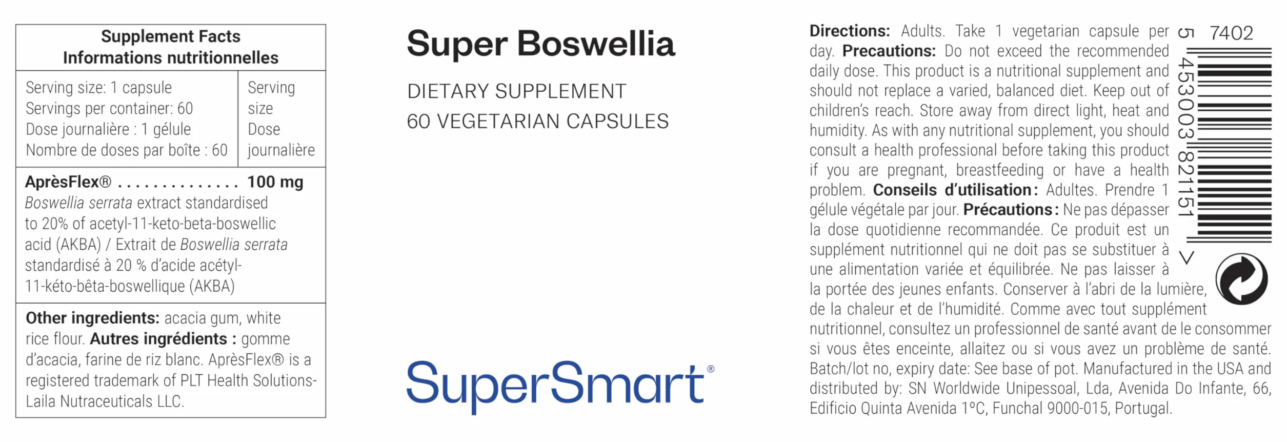 Super Boswellia - Aiuta a ritrovare il comfort articolare - Antinfiammatorio - Estratto di Boswellia Serrata standardizzato al 20% di AKBA - Elevato assorbimento - Vegano - Senza glutine - Supersmart