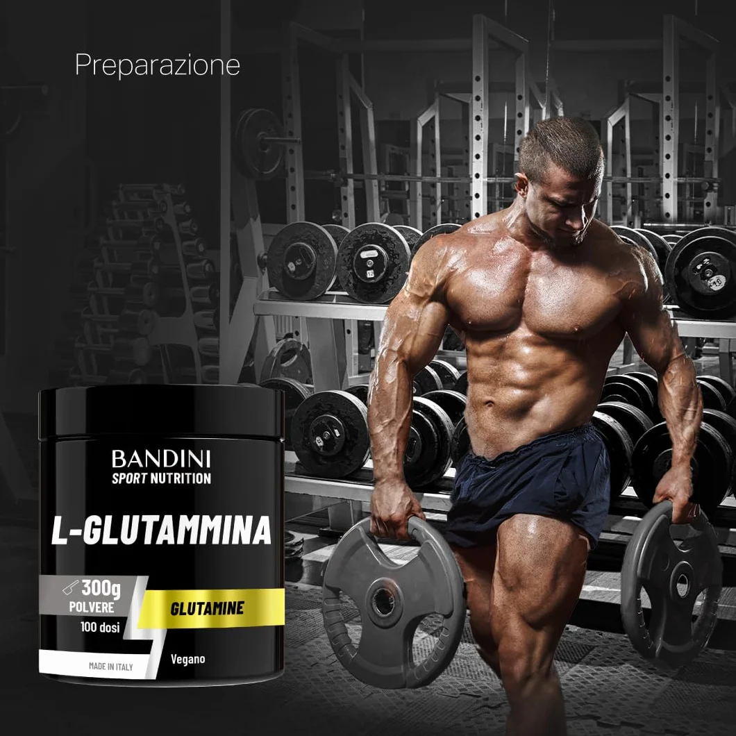 Bandini® L-Glutammina Pura in Polvere, Aminoacido utile per Esercizi Fisici ad Alta Intensità e per la Massa Muscolare, Glutammina 100% Vegan, Glutamine POWDER, Palestra e Sport, Confezione da 300g