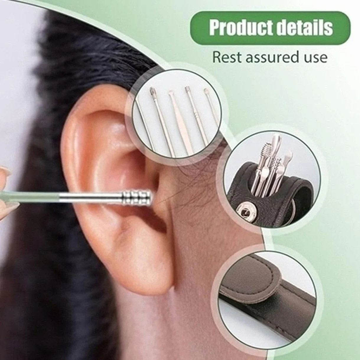 Pulitore per le orecchie, set di strumenti per la pulizia delle orecchie, kit per la pulizia delle orecchie, set di strumenti portatili per la pulizia del cerume a spirale (Nero)