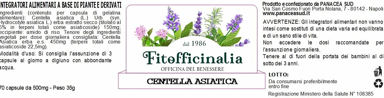 CENTELLA ASIATICA 70 Capsule 500mg - Favorisce il microcircolo venoso, funzionalità epatica, cellulite