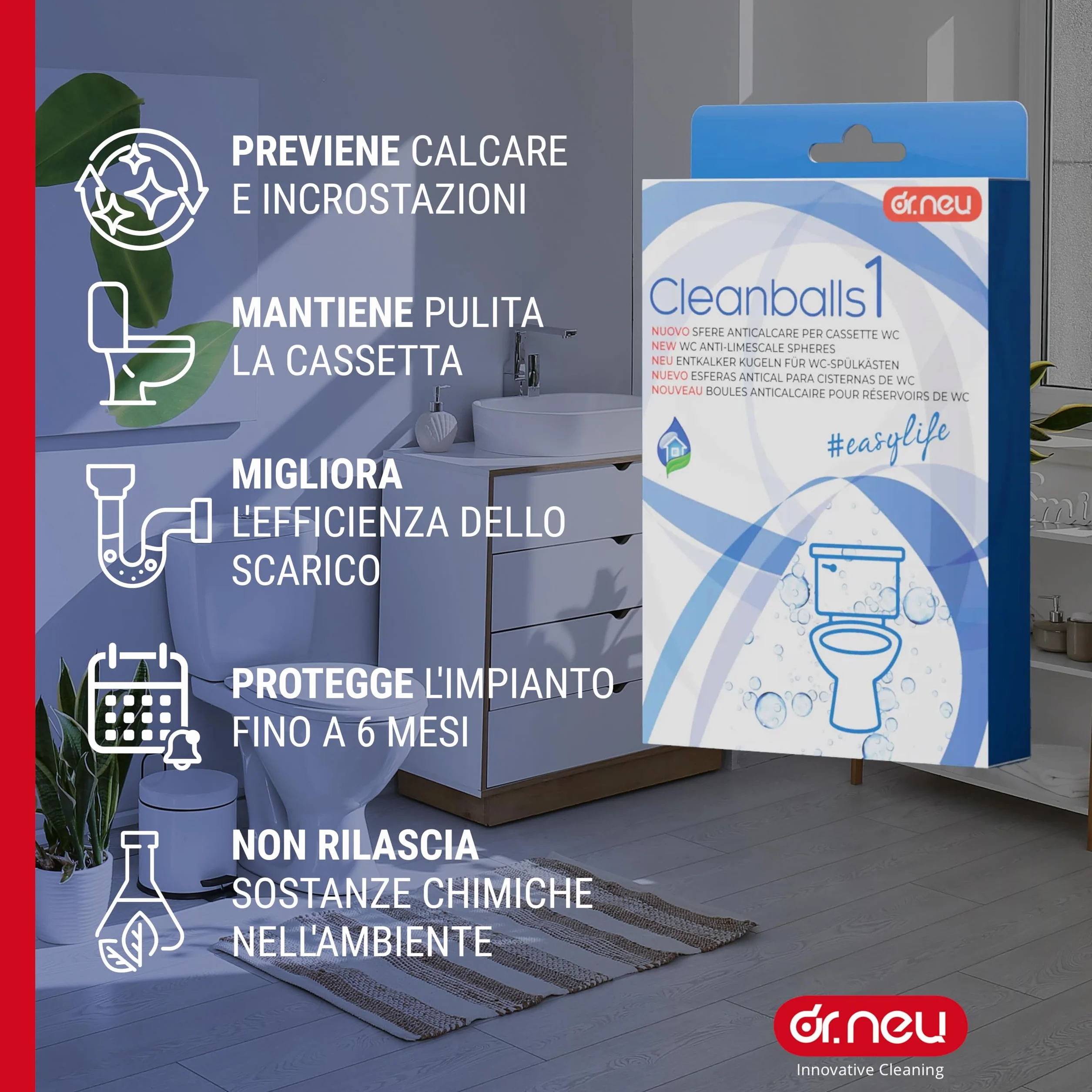 DR. NEU Cleanballs Sfere Anticalcare per Cassetta WC Esterna e da Incasso, Durata 6 Mesi