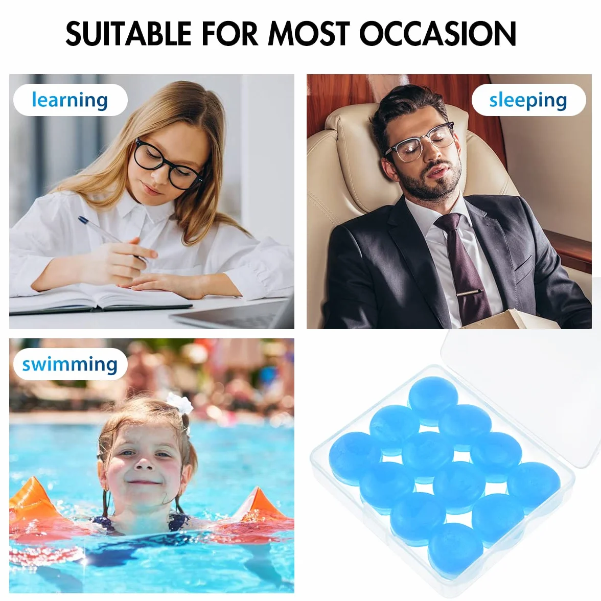 Tappi Orecchie Silicone Antirumore Morbidi Modellabili Riutilizzabili per Dormire, Nuoto, Lavoro (Blu)