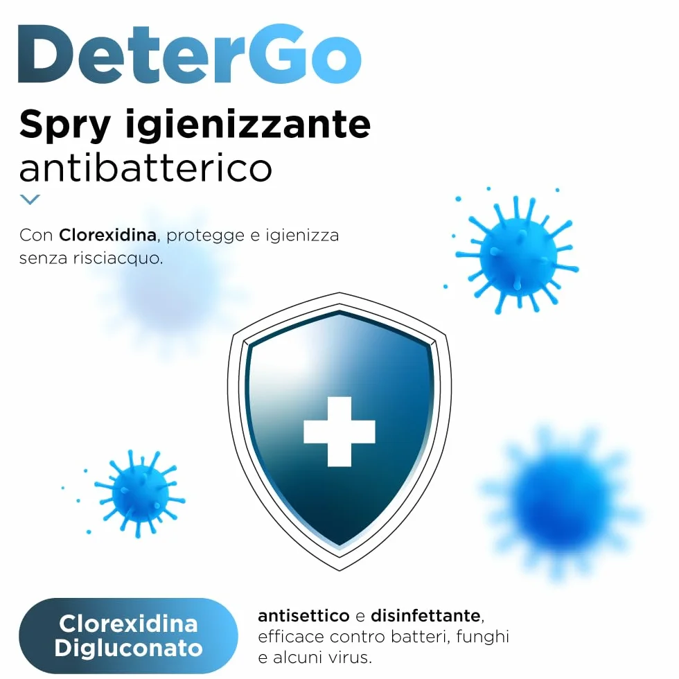 SoloUno DeterGo Spray detergente igienizzante con Clorexidina, vitamina E, antibatterico, senza risciacquo, 200 ml