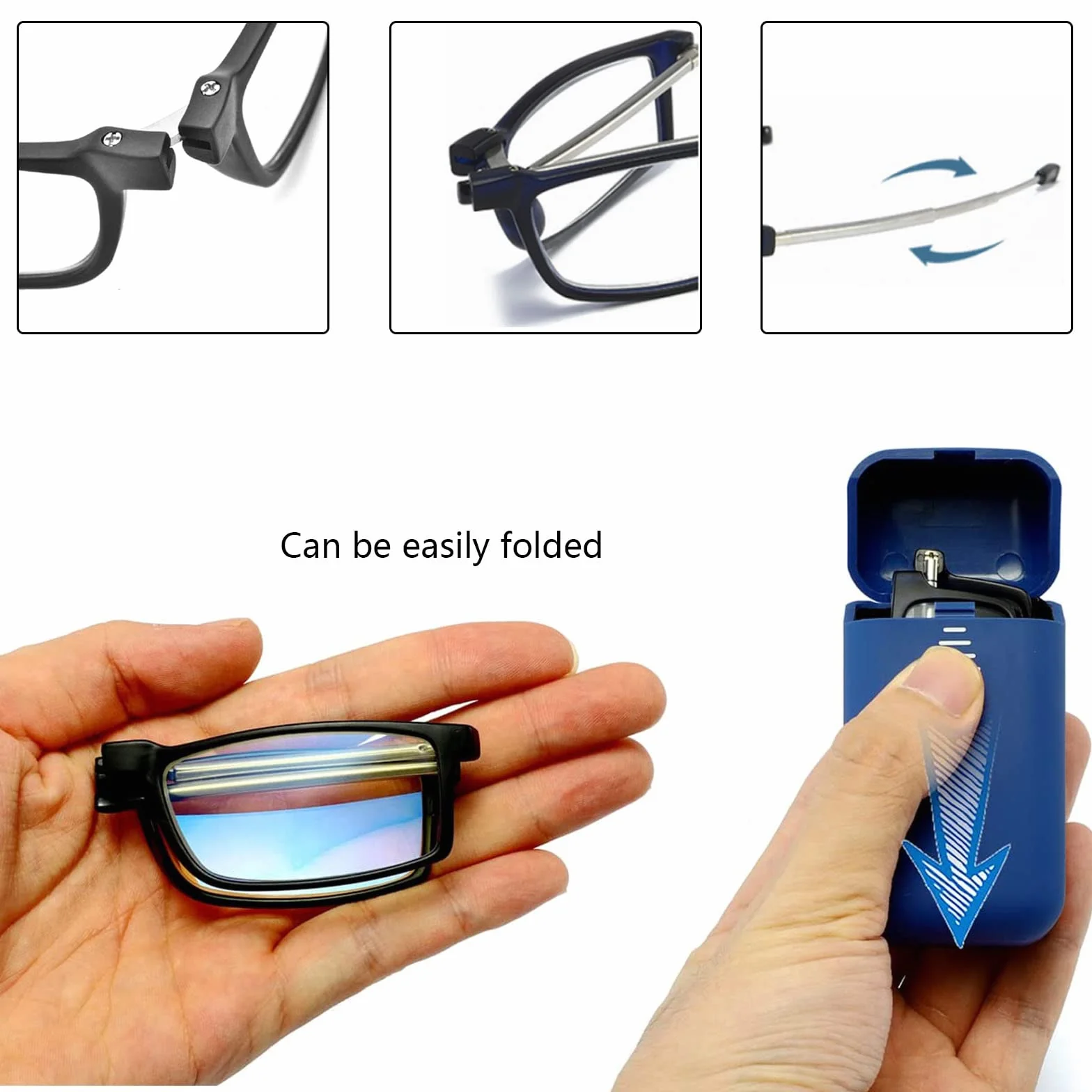 Hubeye Occhiali Da Lettura Pieghevoli Anti luce blu Con Asta Telescopica Scatola Elastica Portatile Ultraleggera alla Moda Per Uomo e Donna 2.50