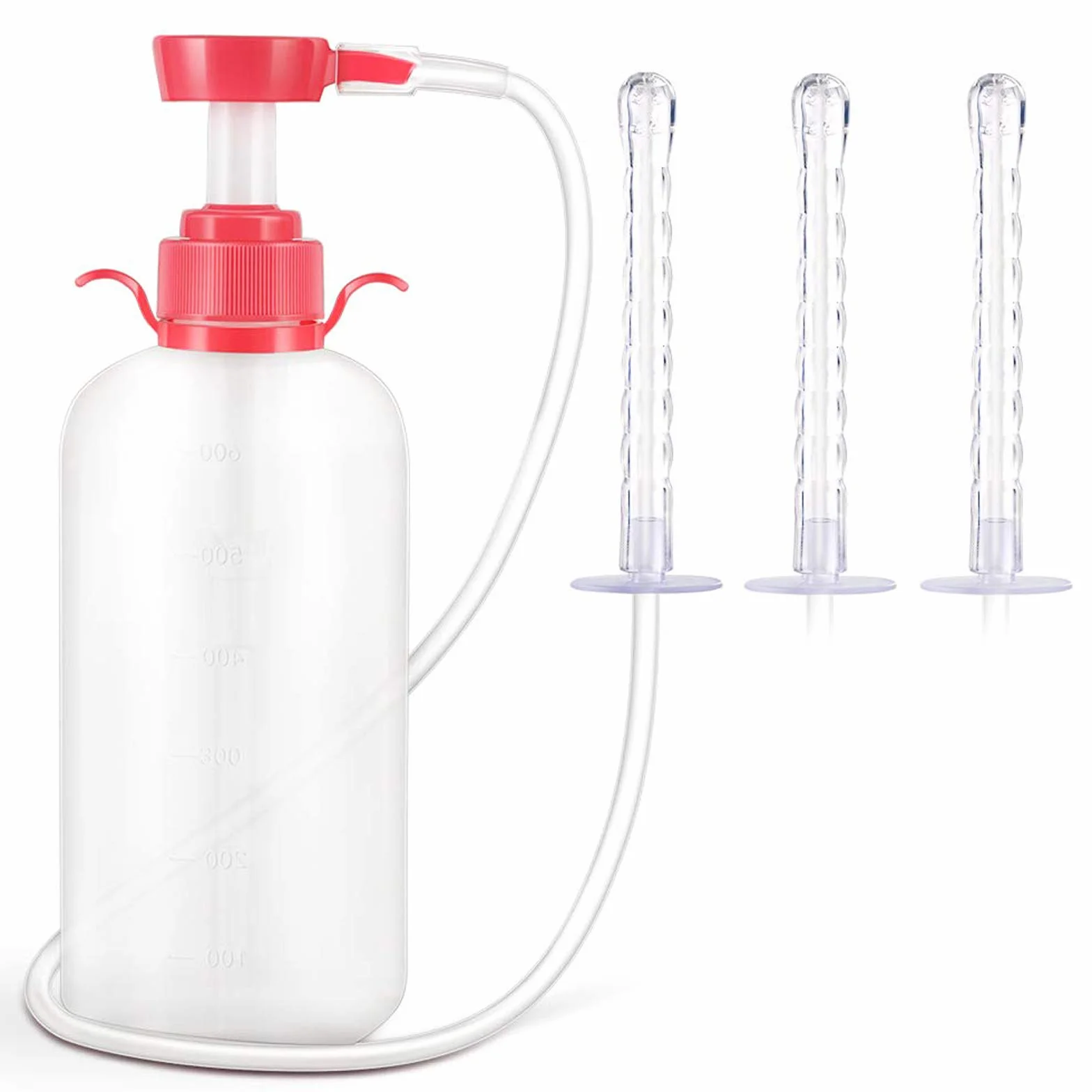 Detergente vaginale Detergente per siringa e clistere Clistere riutilizzabile Manuale Sistema di pulizia vaginale anale Kit portatile con 3 ugelli, disintossicante detergente per due punti 600 ml