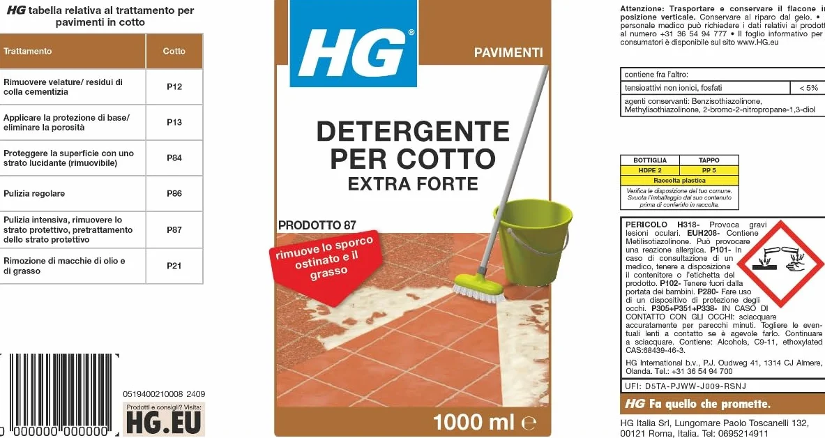 HG Pulitore Forte n. 87 Detergente Concentrato per Rimuovere Grasso 1 Litro