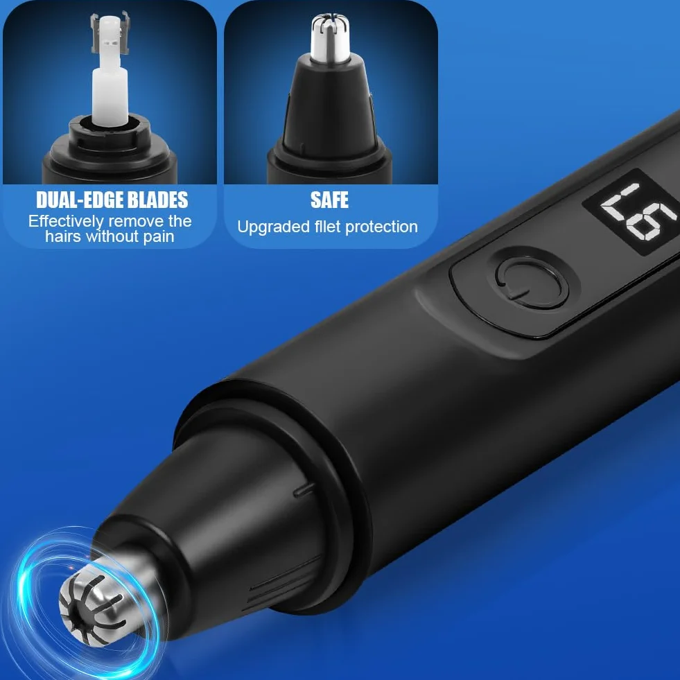 Ricaricabile Tagliapeli Naso USB Rasoio Orecchie con Display Batteria per Nasa Barba Sopracciglia