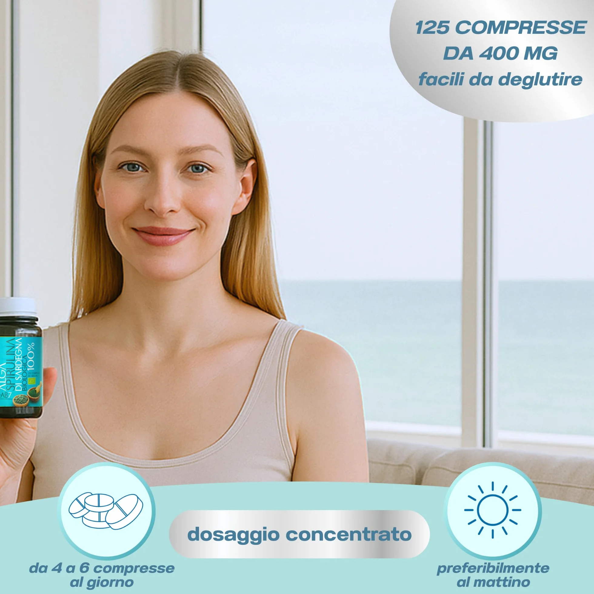 Spirulina Bio 125 Compresse 400 mg Integratore Difese Immunitarie Fonte di Energia