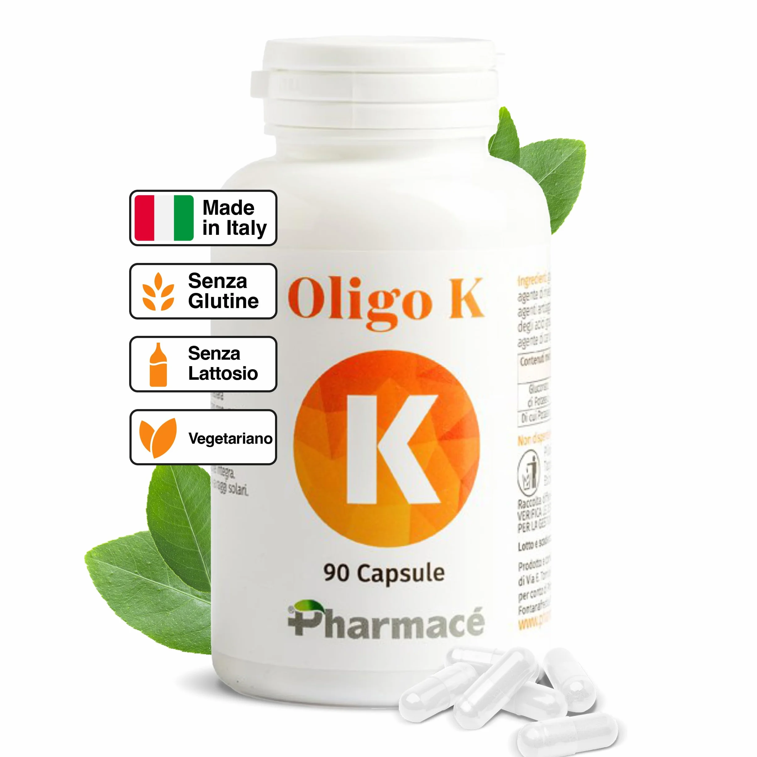Pharmace' Oligo K - Potassio Gluconato ad Alta Biodisponibilita - 322mg per Compressa - 90 Compresse Senza Glutine e Lattosio - Prodotto in Italia