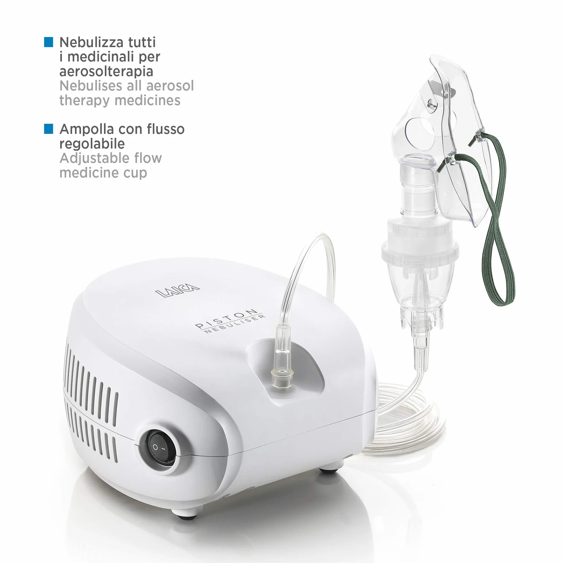 LAICA NE2014 Nebulizzatore Aerosol a Pistone per Aerosolterapia a Nebulizzazione Fine con Maschere Adulto e Pediatrica