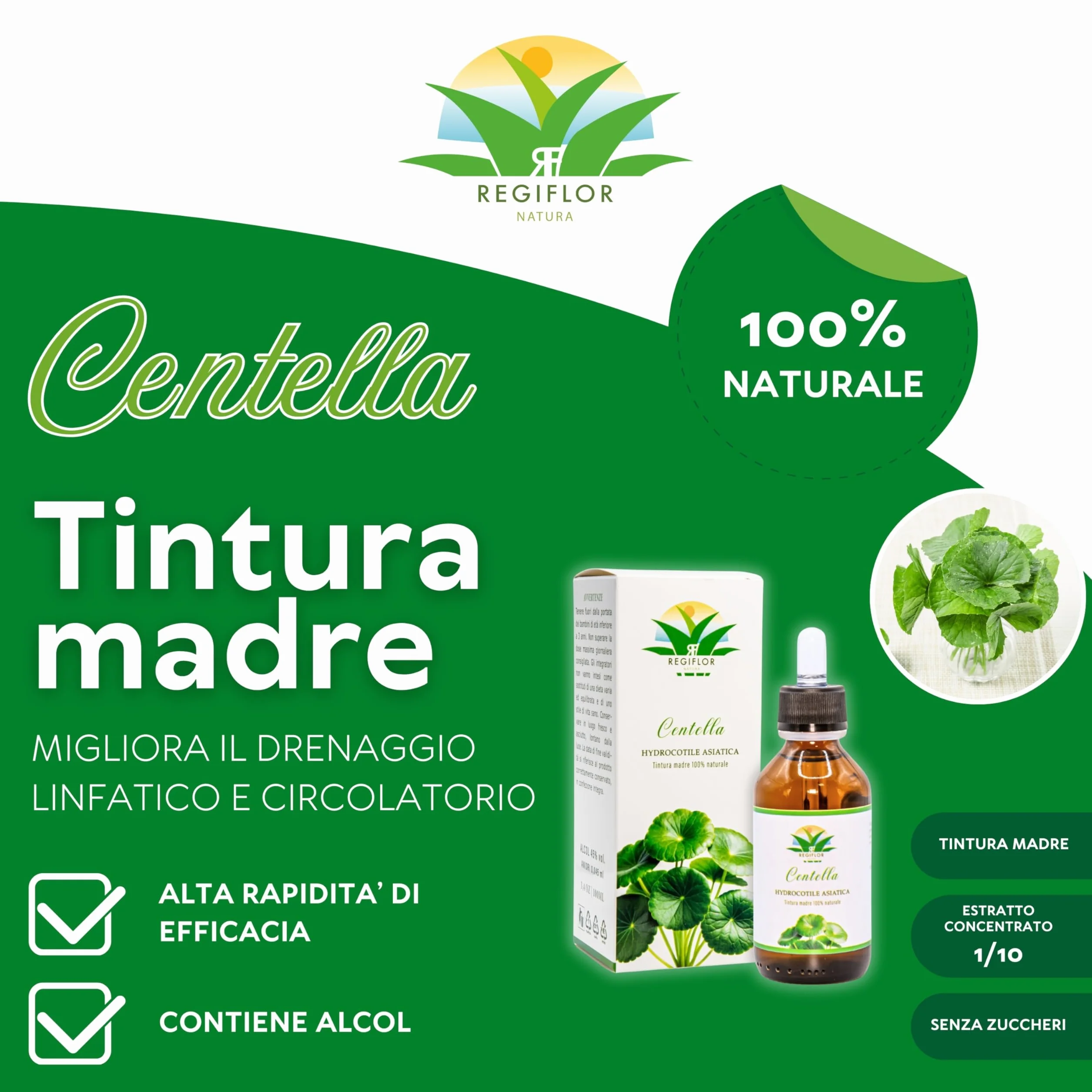 Tintura Madre di Centella Asiatica 100% Naturale 100ml con Contagocce Integratore Alimentare