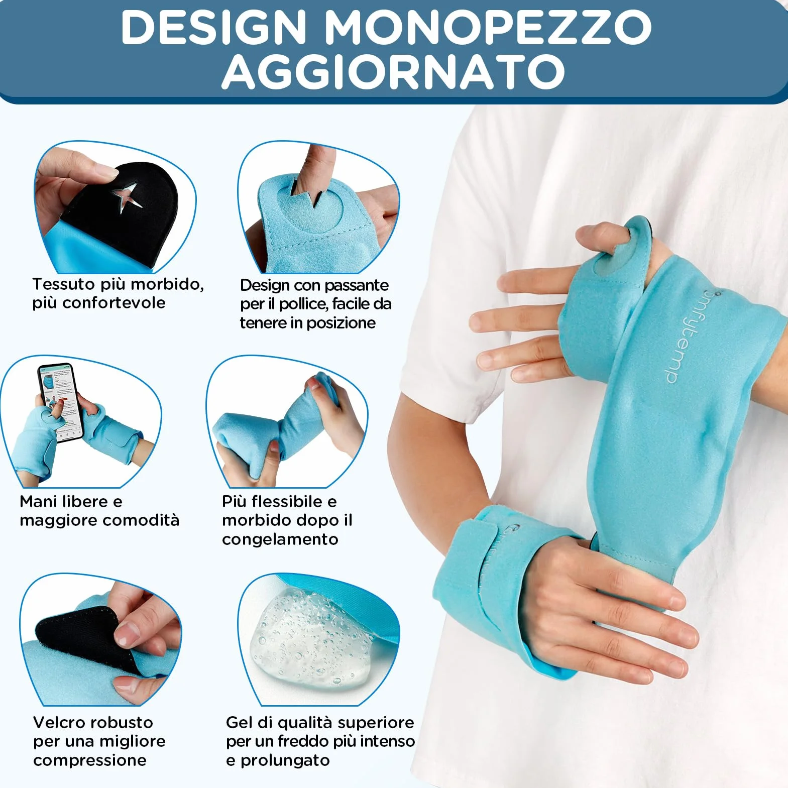 Comfytemp 2 Unità Borsa di Ghiaccio da Polso, Tasche di Ghiaccio Riutilizzabile in Gel per le Mani, Impacchi di Ghiaccio in Gel per Lesioni alla Mano, Gonfiore, Artrite, Alleviare il Dolore