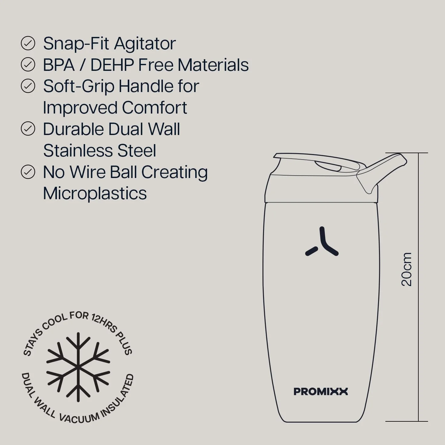 Promixx Pursuit Shaker Isolato – 550ml Acciaio Inossidabile Doppia Parete Miscelatore Proteine con Snap-Fit per Frullati Ghiacciati – Ermetico per Fitness – Arancione Bruciato