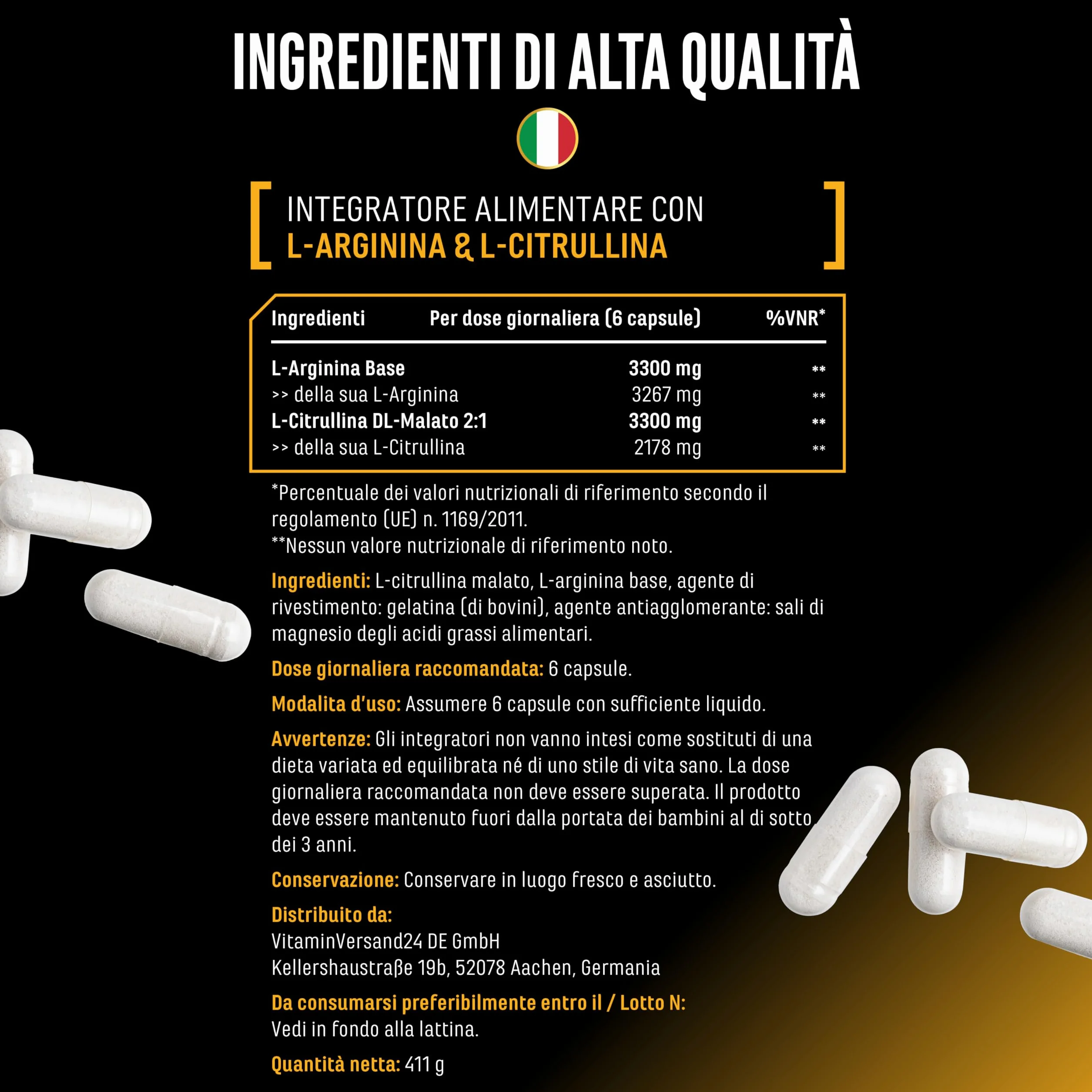 L-arginina + L-citrullina - 320 capsule - 1100 mg per capsula - Ultra Caps ad alto dosaggio con arginina base e citrullina nel rapporto 1:1 - Combinazione di aminoacidi di alta qualità