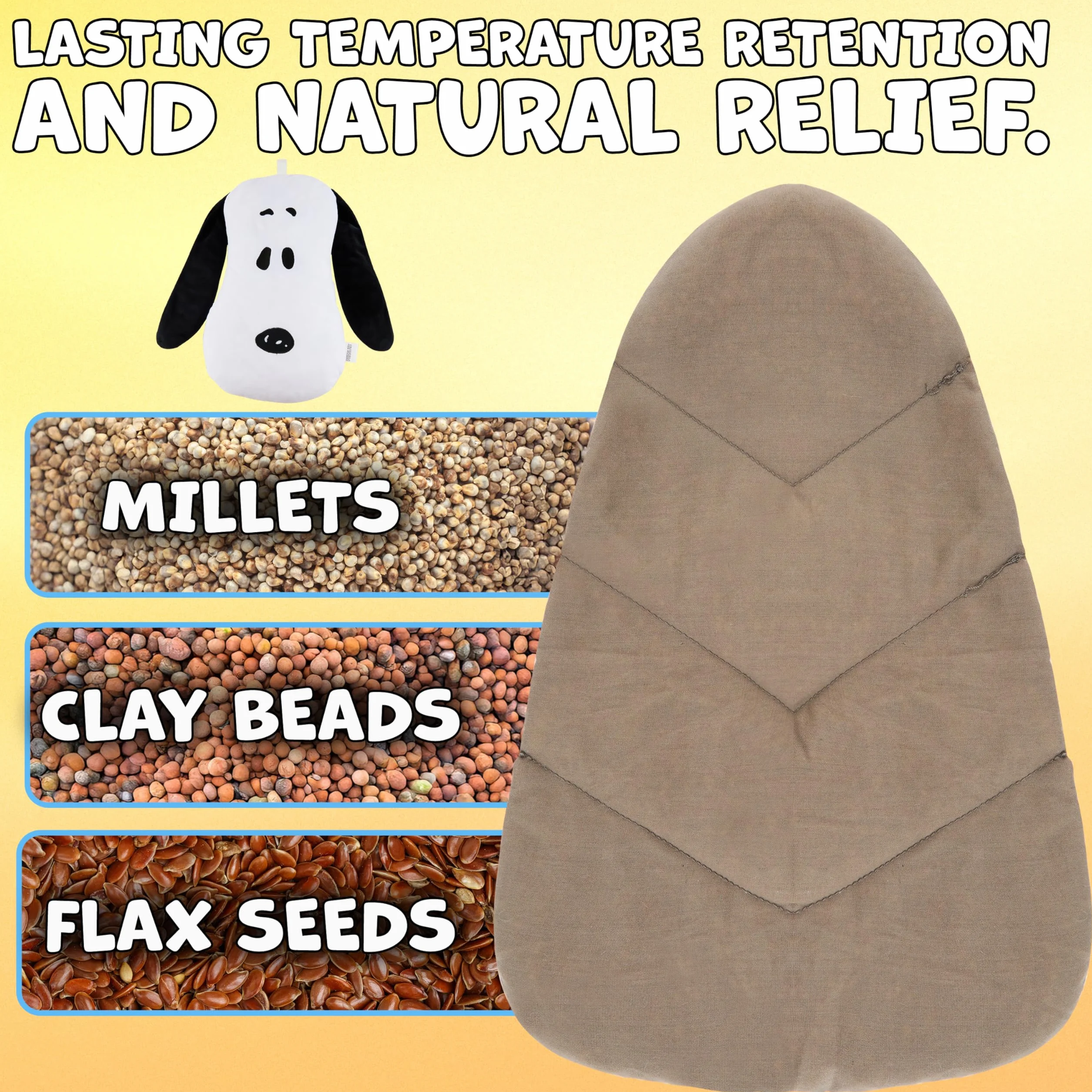 Peanuts Snoopy Cuscino Riscaldante Microonde, Morbido Peluche Cuscinetto Riscaldante, Impacco Caldo o Freddo per Sollievo dal Dolore, Regali Adulti