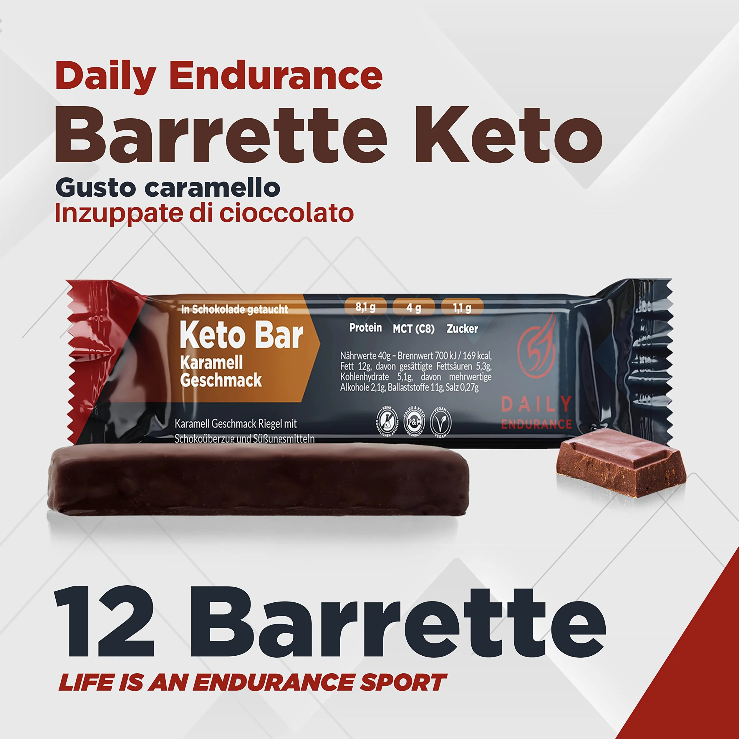 Keto Bar 12 Pack Caramello 480g Low Carb Paleo Vegan