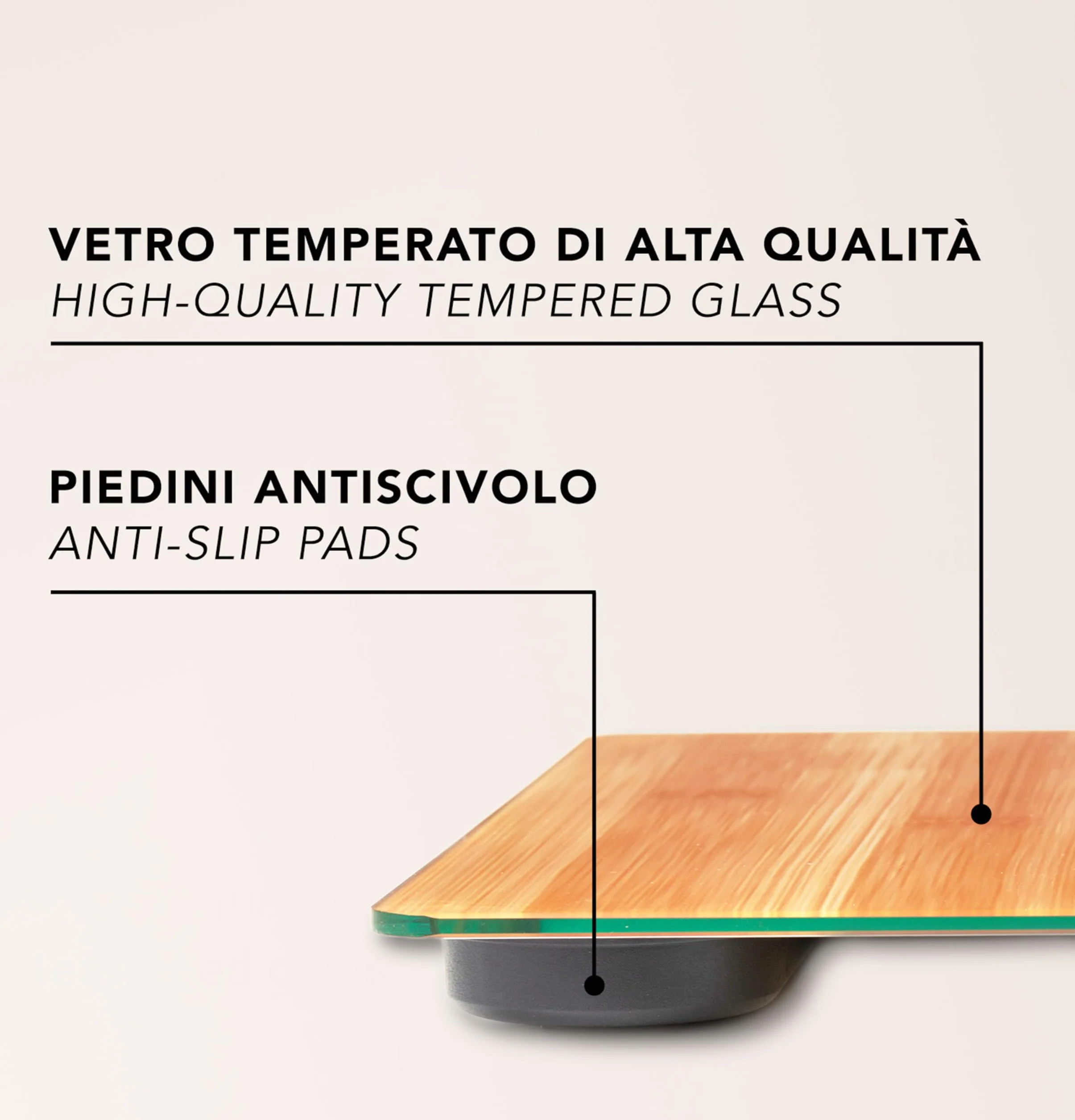 IPEA Bilancia Pesapersone Digitale Ultra Sottile color Legno - Tecnologia STEP ON - Massima Precisione Peso - Design Elegante in Vetro Temperato - Display Misurazione precisa 0,1 KG - Max 180Kg