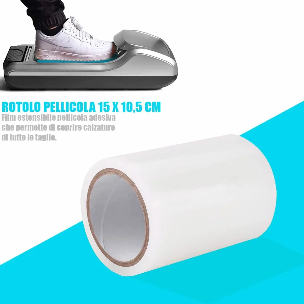 A.M.C. AMC rotolo pellicola adesiva monouso copriscarpe con adesivo molto resistente, pellicola per calzature monouso universale per protezione igienica professionale e domestico
