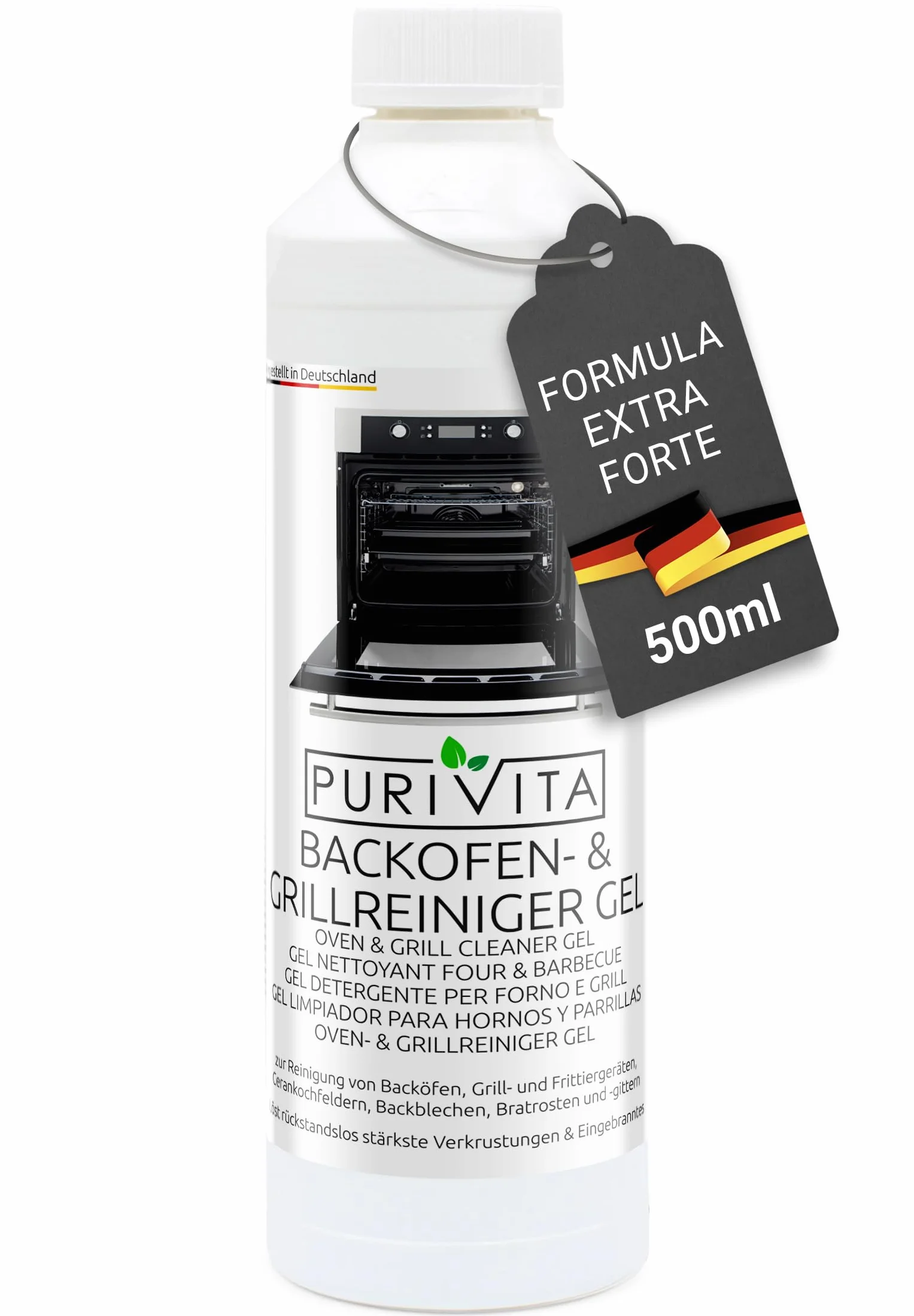 PURIVITA® Pulizia Fornr & Barbecue Grill Gel Liquido [500ML] - Detergente Pulizia Griglia Barbecue - Prodotto per Pulire il Forno & BBQ - Pulisci Forno Gel - Oven & Grill Cleaner