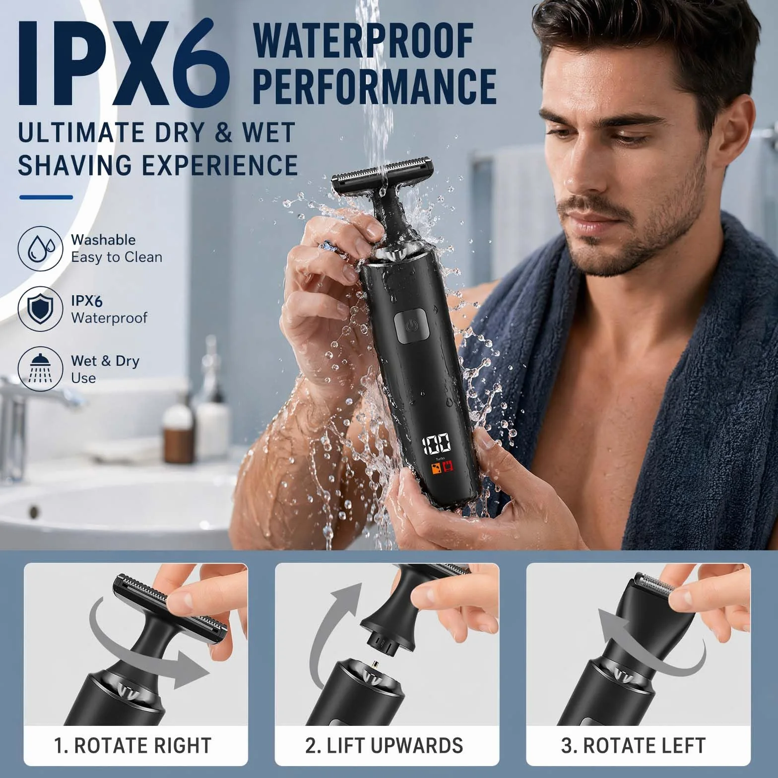Rasoio Elettrico Per La Schiena Da Uomo, Depilatore Corpo Uomo Kit 5 In 1 Con Braccio Ausiliario Allungabile, per viso, Mento, Braccio, Schiena, Peli Pubici (A)