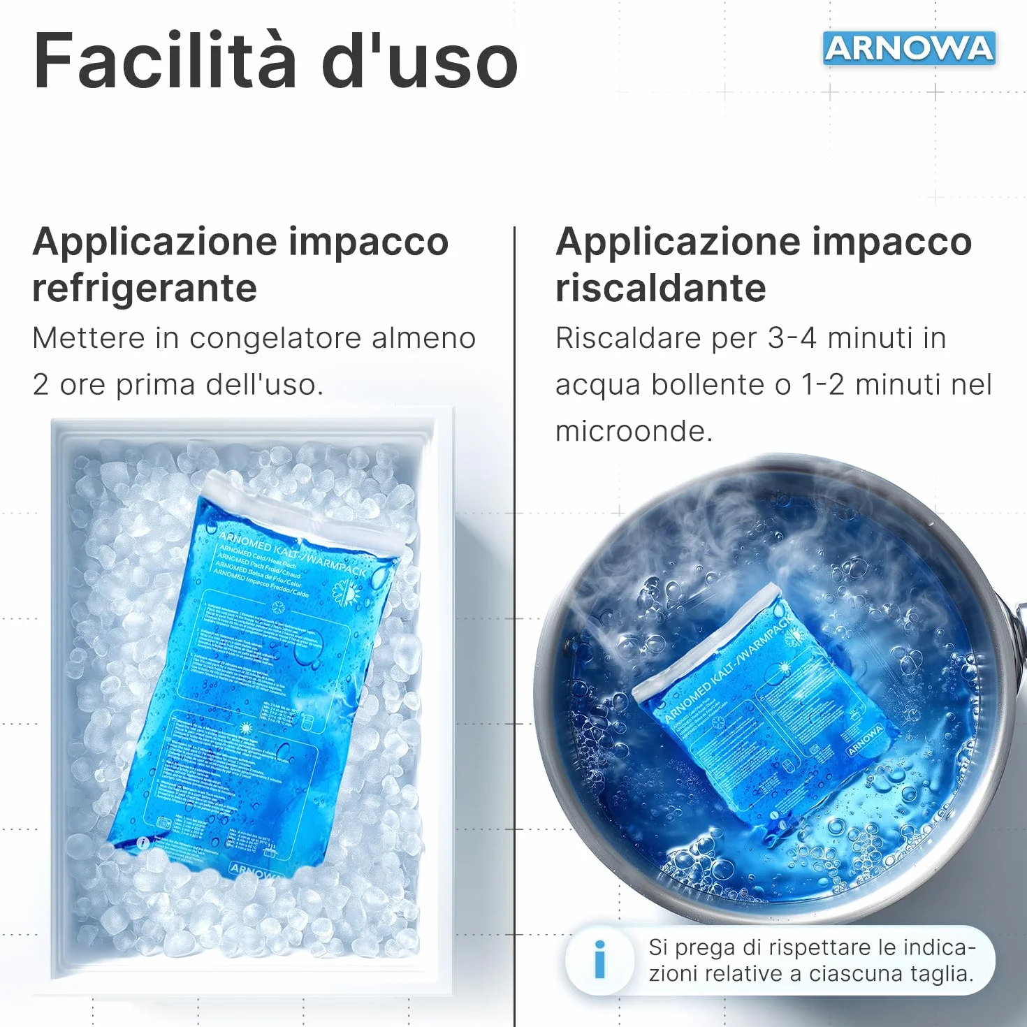 ARNOMED® Cuscinetti di gel di raffreddamento riutilizzabili, 2 pezzi taglie M, L e XL