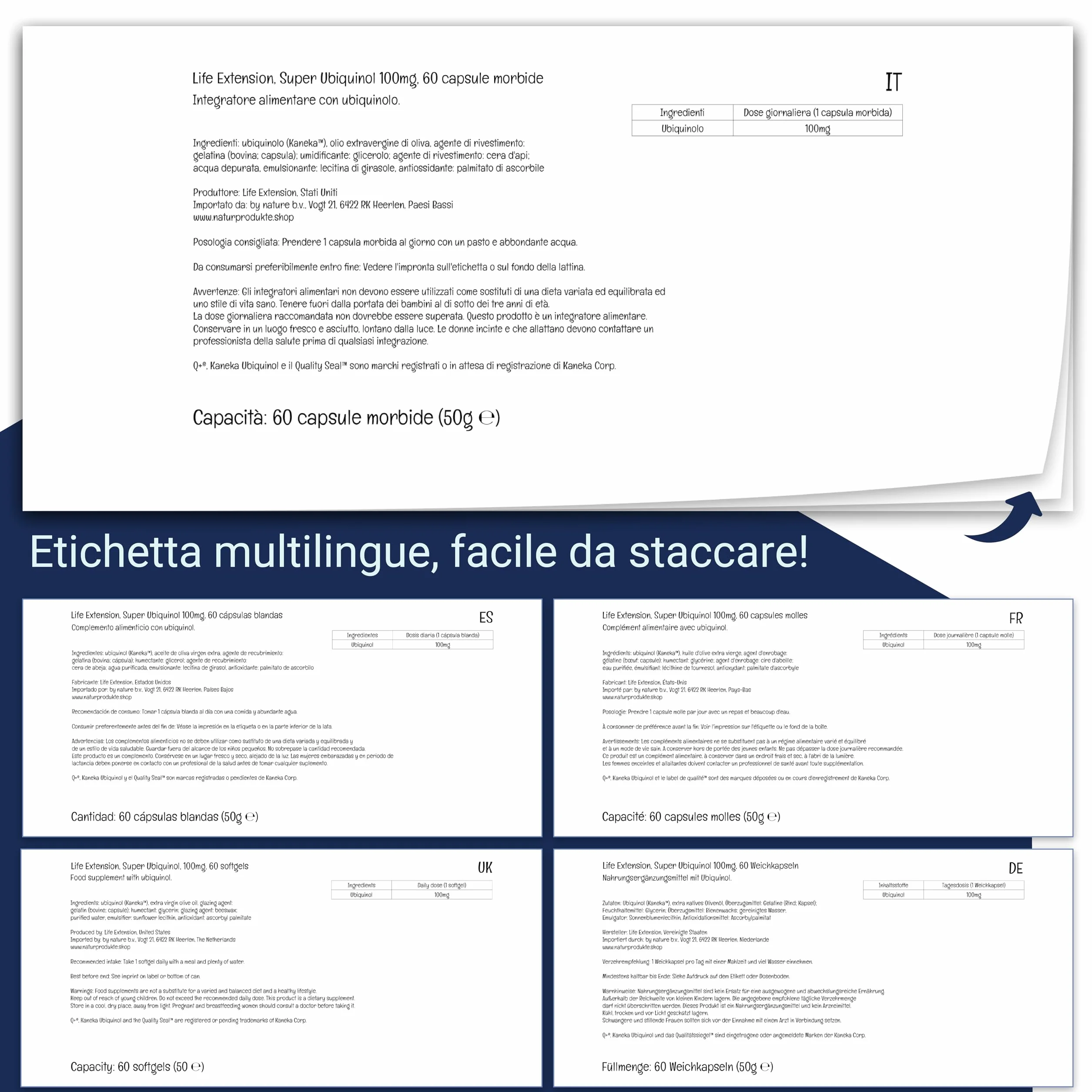 Life Extension, Super Ubiquinol, 100 mg, Kaneka-Q10, 60 Capsule molli, Testato in Laboratorio, Senza Glutine, Senza Soia, Non OGM
