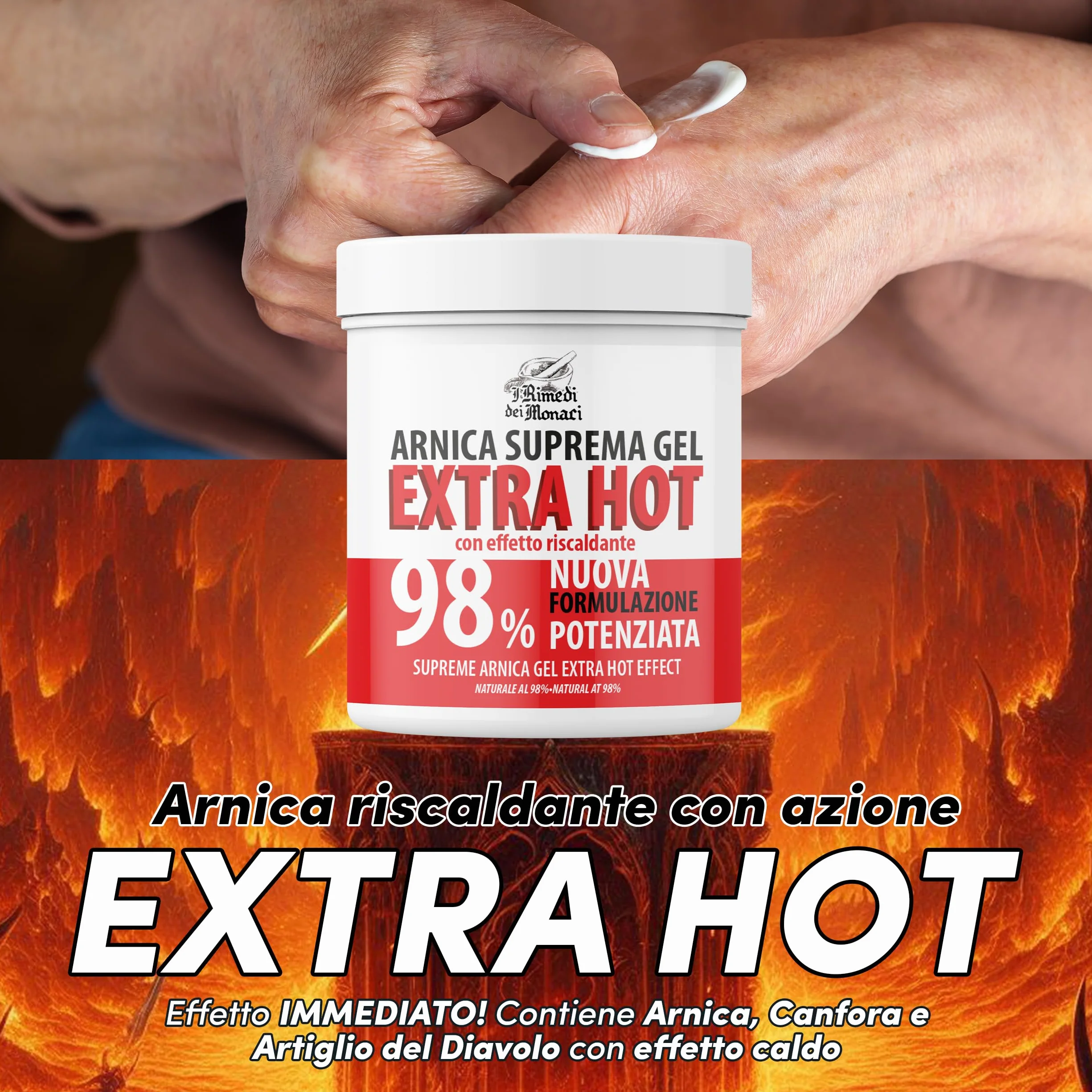 ARNICA SUPREMA GEL 98% SUPER HOT, 2x550ml, Extra Forte Crema Riscaldante, Muscoli e Articolazioni