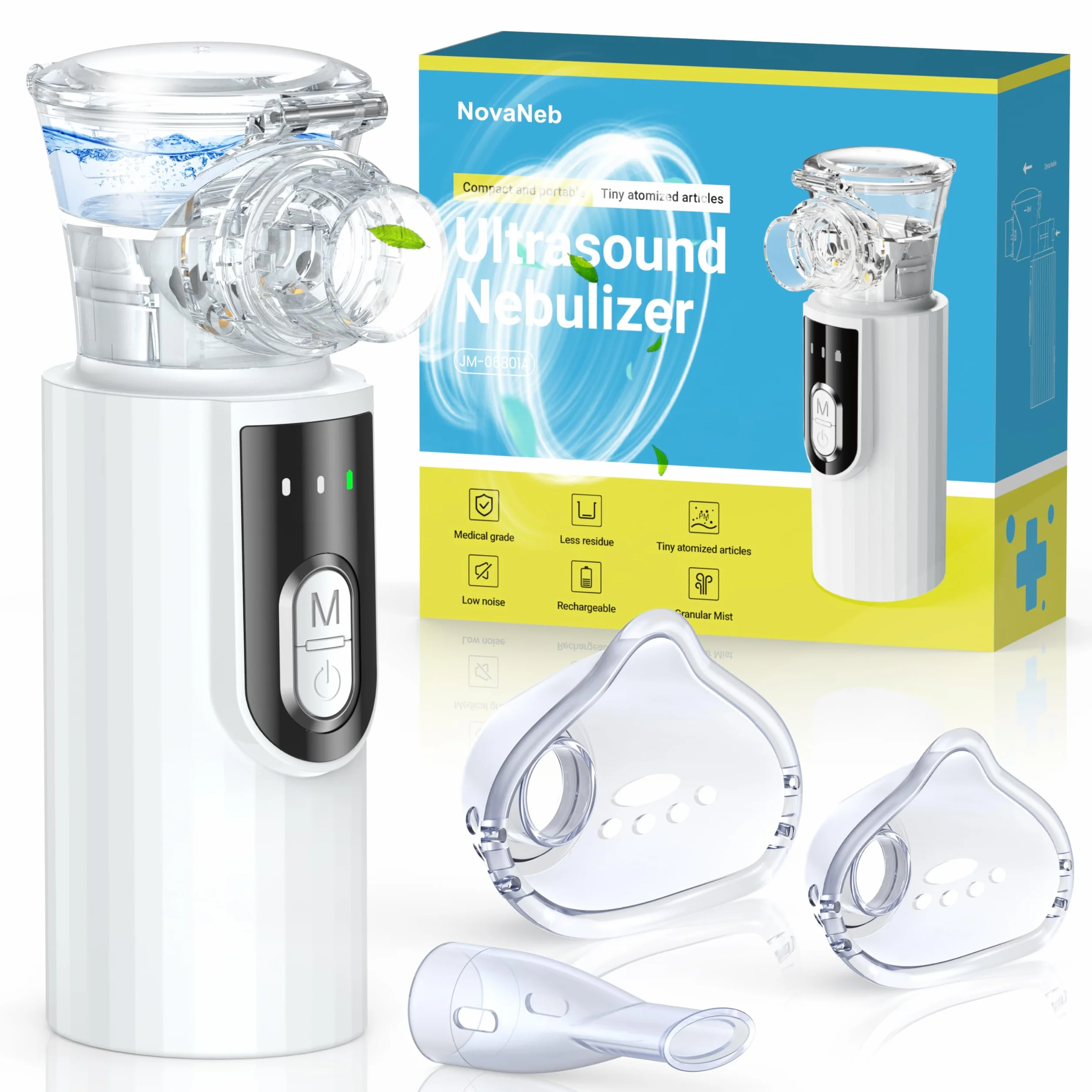 Aerosol Portatile Silenzioso Macchina Aerosol Adulti Bambini 2 Modalità Regolabili Ultrasuoni Autopulente con Maschere Boccaglio