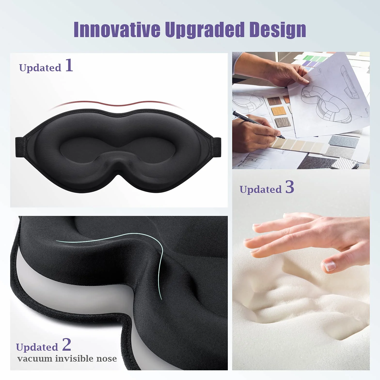 Mascherina Occhi per Dormire Migliorata per Donna Uomo, a forma di ciotola sagomata onaEz 3D, Design interno del naso 3D,100% Bloccare la Luci, per Viaggio