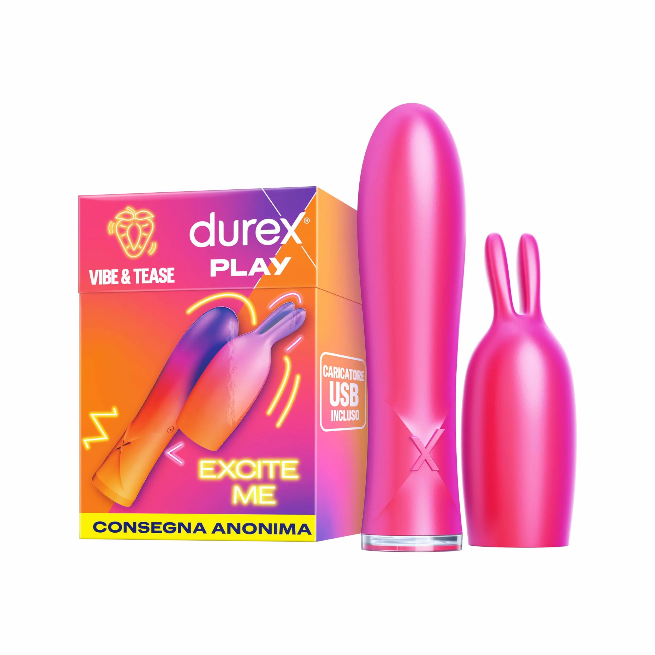 Durex Vibratore 2 in 1, Mini Vibratore Donna Doppia Stimolazione Clitoride e Vagina, Sex Toy Morbido e Waterproof, 7 Modalità di Vibrazione, 60 Minuti di Divertimento Non Stop
