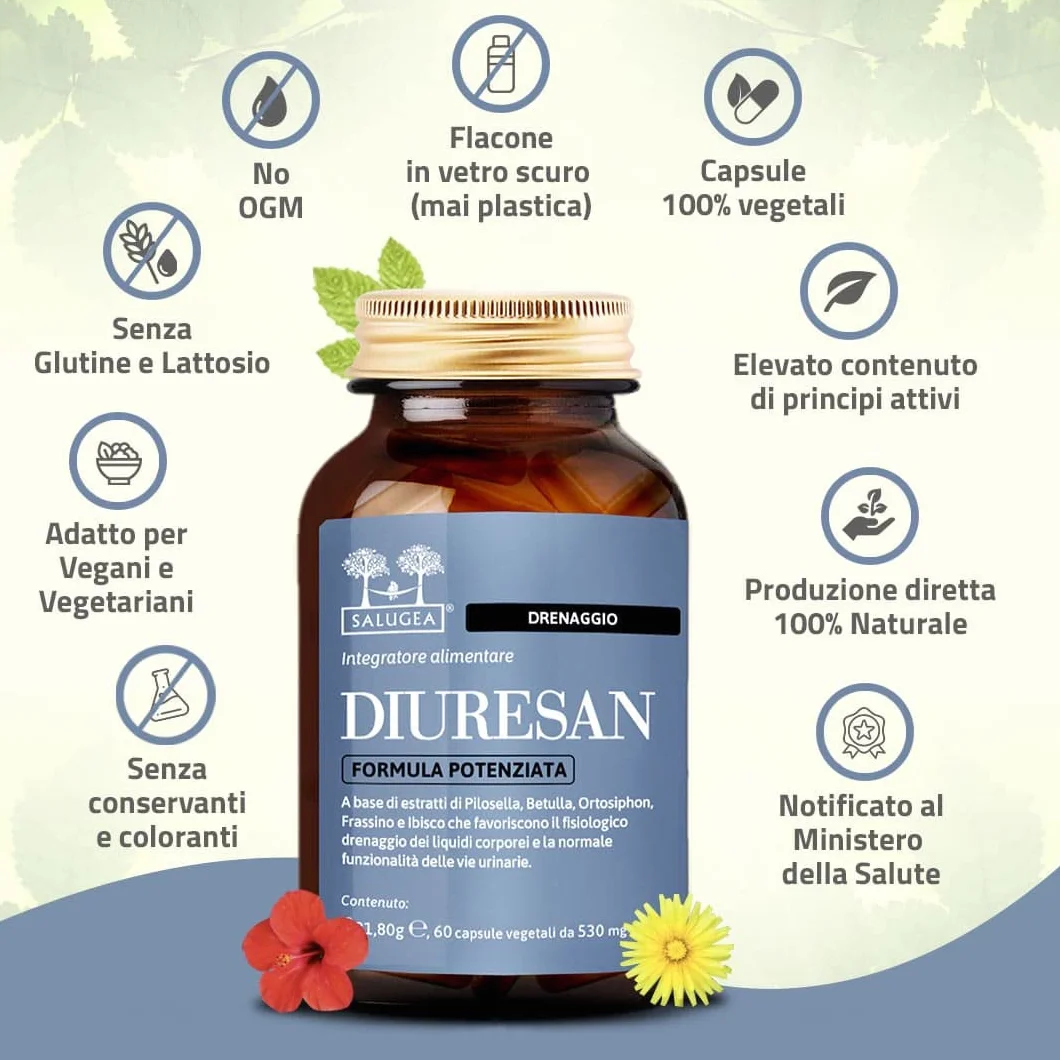 Salugea DIURESAN Formula Potenziata Integratore Ritenzione Idrica Drenaggio Depurazione Capsule Vegetali 60 capsule