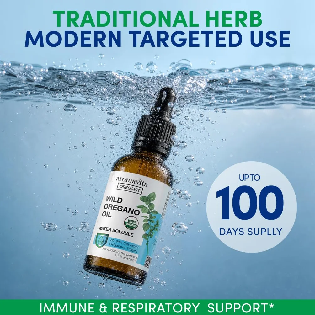 Olio di Origano Selvatico Idrosolubile Biologico Aromavita 30 ml - Gocce per Gengive Sane, Gola Irritata, Supporto Digestivo