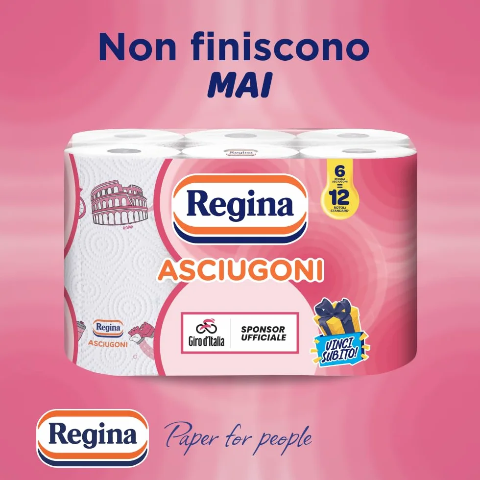 Regina Asciugoni Carta Cucina, 12 Rotoli 2 Veli, Maxi Fogli Assorbenti, FSC