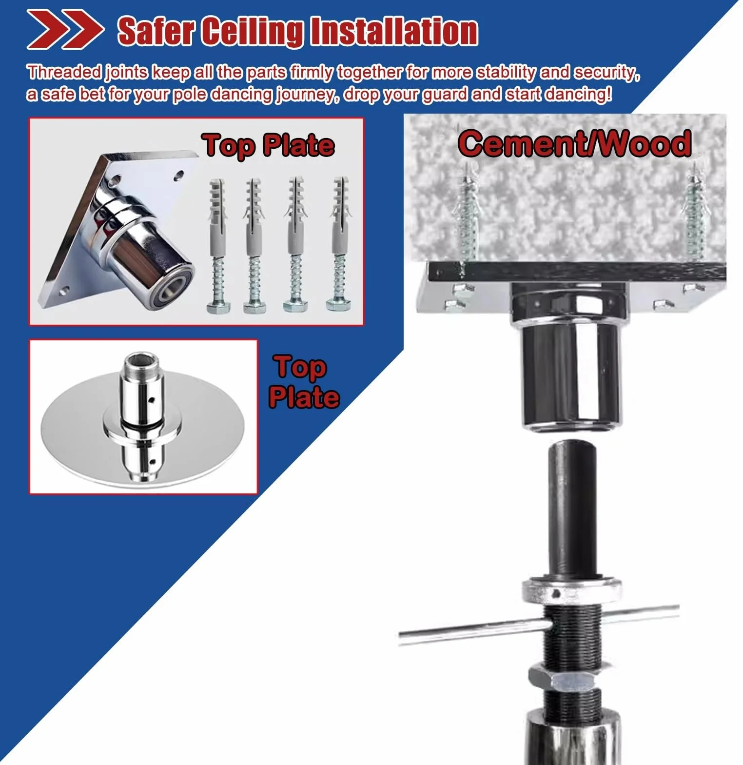 Palestra professionale 45 mm Spinning Static Dance Pole – Heavy Duty per casa con montaggio a soffitto