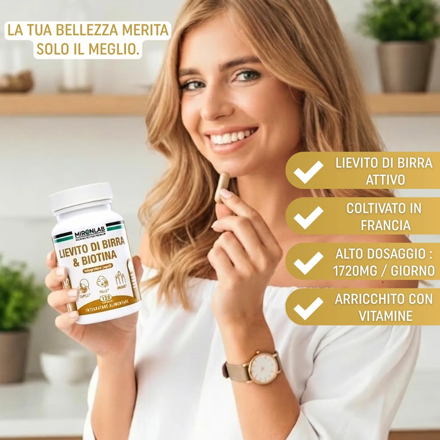 MIRONLAB Lievito di Birra Alto Dosaggio 1640mg Integratore Crescita Capelli Pelle Unghie 120 Capsule