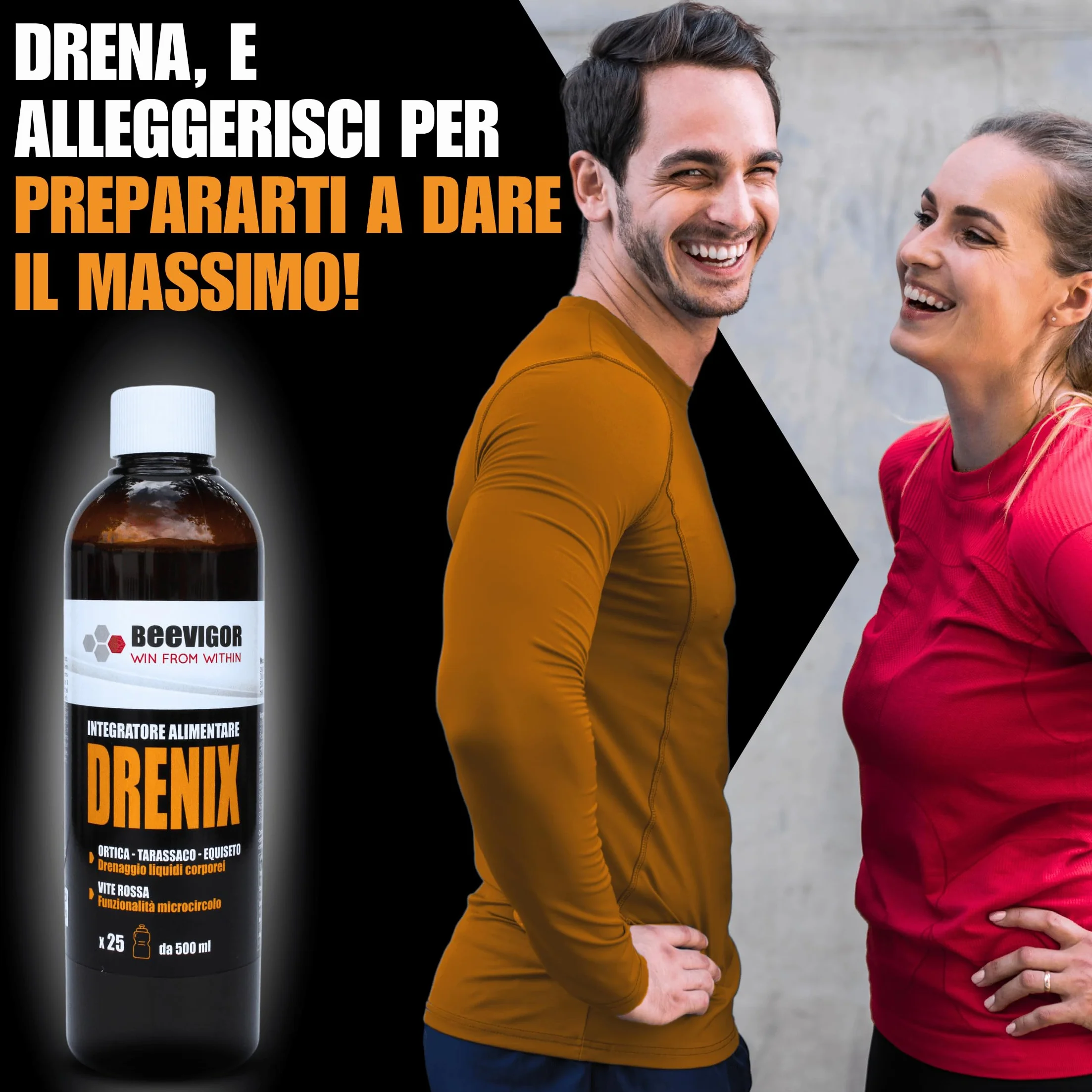 BEEVIGOR Integratore Alimentare Fluido Drenante 250 ml con Miele, Ortica, Tarassaco, Equiseto, Ananas e Vite Rossa Made in Italy