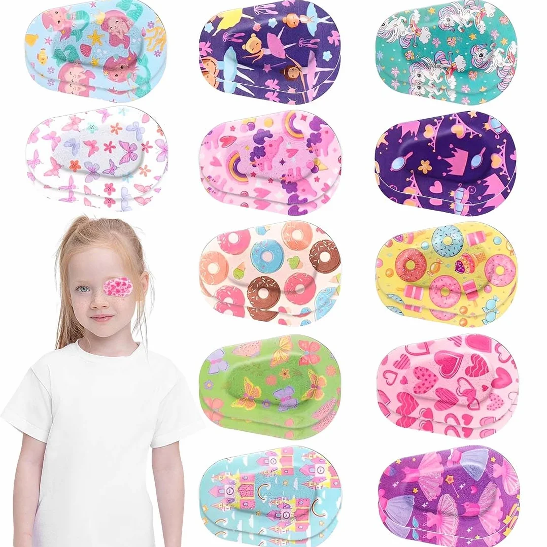 Bende Oculari per Bambini 24 Pezzi Benda Occhio Pigro Adesiva in Cotone Blocca Luce (12 Stili/Coloré)