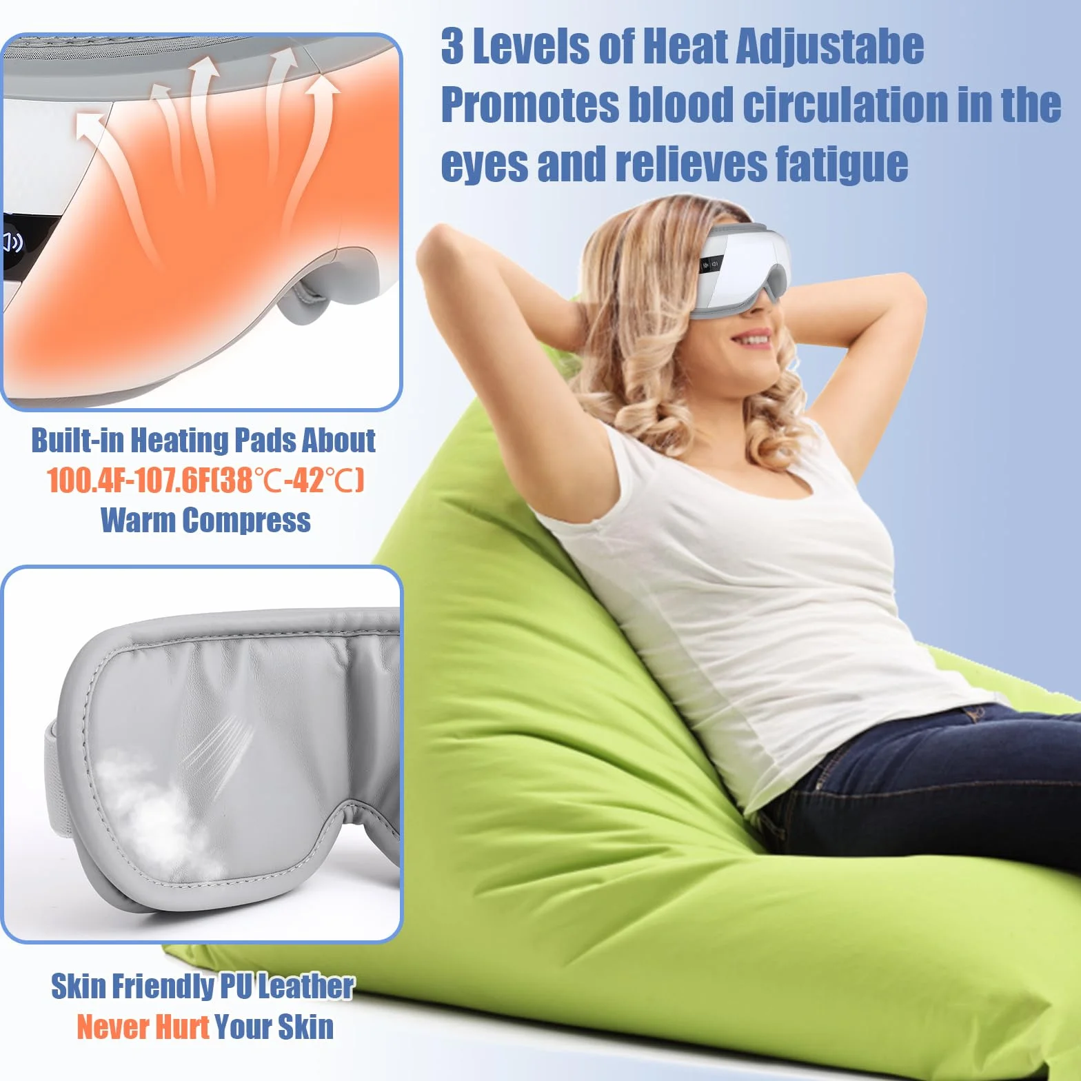 Maschera Elettrica per gli Occhi con Calore, Musica Bluetooth e Vibrazione Multifrequenza
