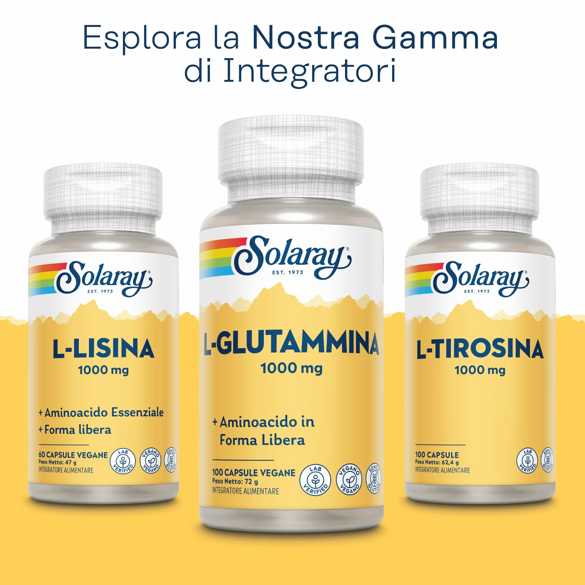Solaray Glutammina 1000mg - 100 Capsule Vegane - 500mg di L-Glutammina per Capsula - Aminoacido di Alta Qualità - Integratore Pre Allenamento - Testata in Laboratorio