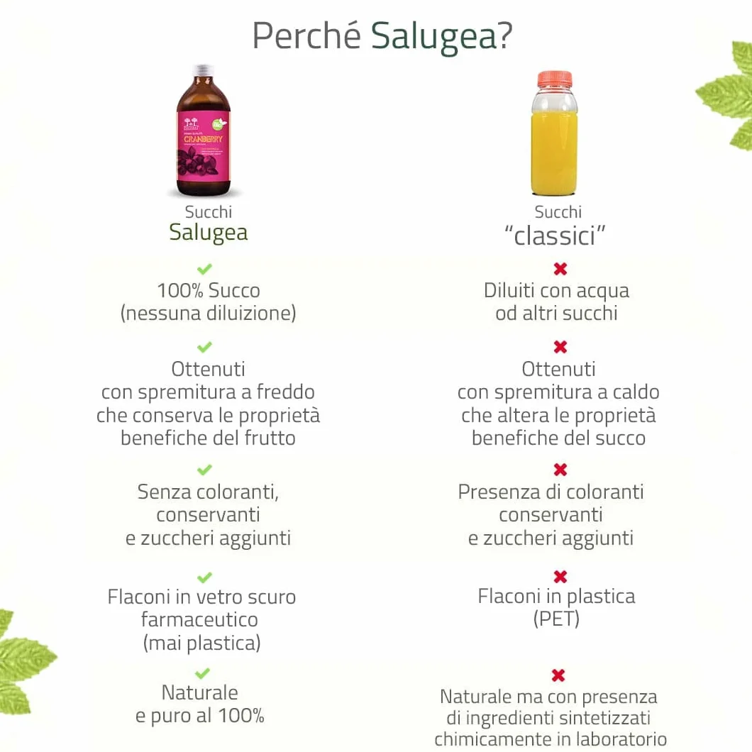 SUCCO DI CRANBERRY BIO Salugea - Mirtillo Rosso Americano - 100% Puro E Biologico - Integratore per le Vie Urinarie e Sistema Immunitario - Flacone in Vetro Scuro Farmaceutico - 500 ml
