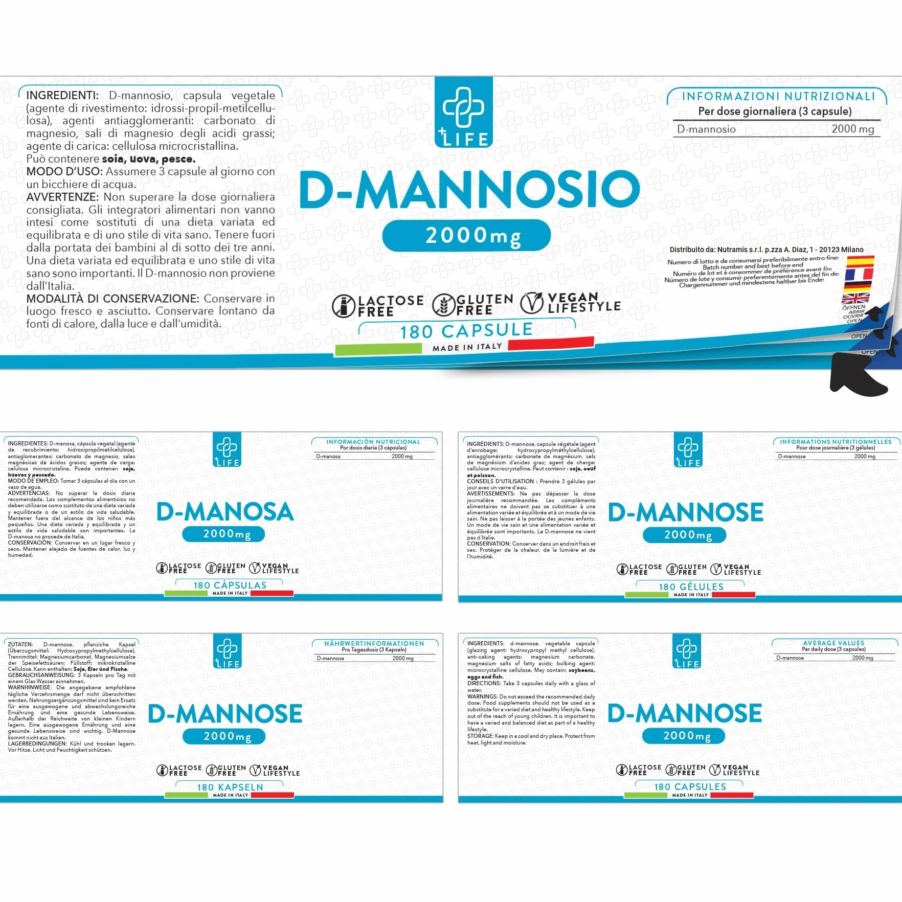 D Mannosio Puro 2000mg 180 Capsule PiùLife, 3 Al Giorno, Integratore Vie Urinarie Donna, Integratore Cistite, Benessere Quotidiano, Sostituto Al Mirtillo Rosso