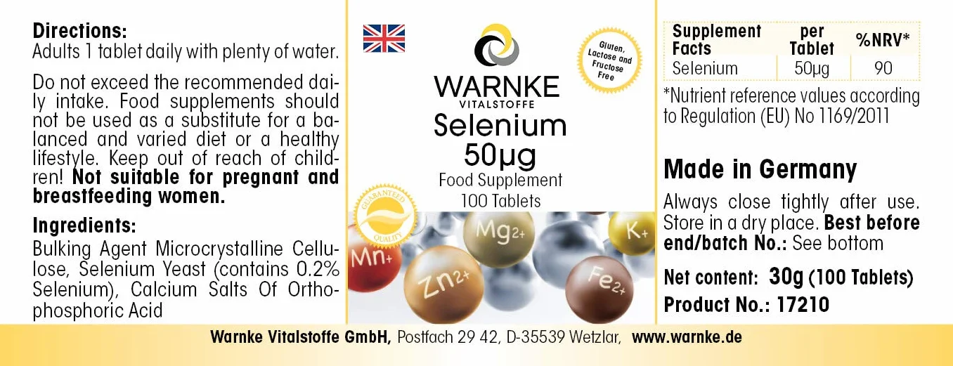 Selenio 50 mcg - 100 compresse - Antiossidante | Warnke Vitalstoffe - Qualità da farmacia tedesca