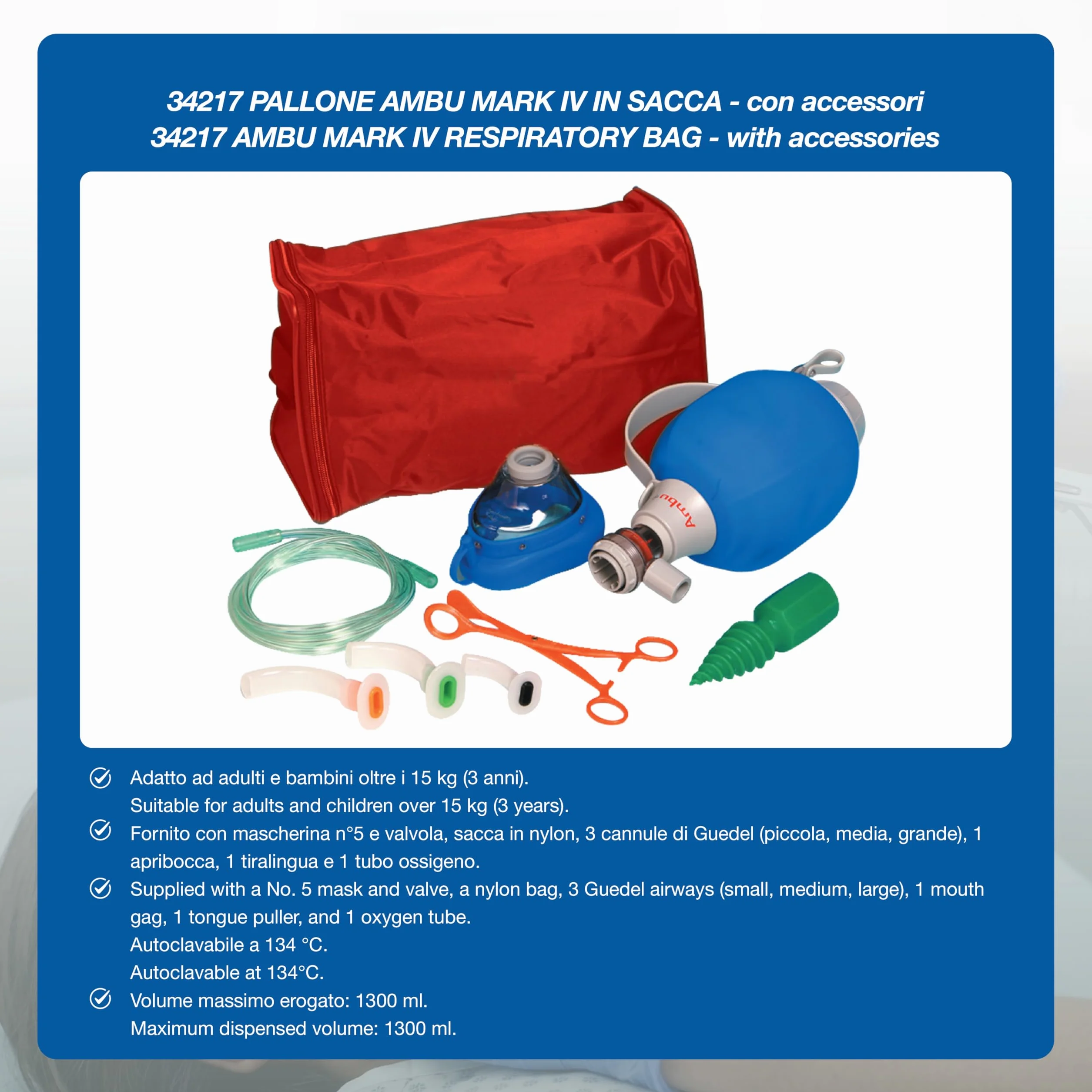 AMBU Pallone ambu Mark IV per adulti e bambini reservoir 1500 ml
