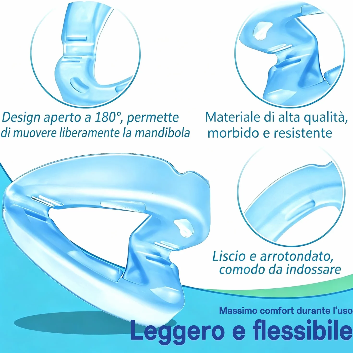 AIOUTGOGO Dispositivo Anti Russamento Bite Aperto 180° Riutilizzabile Blu Opaco