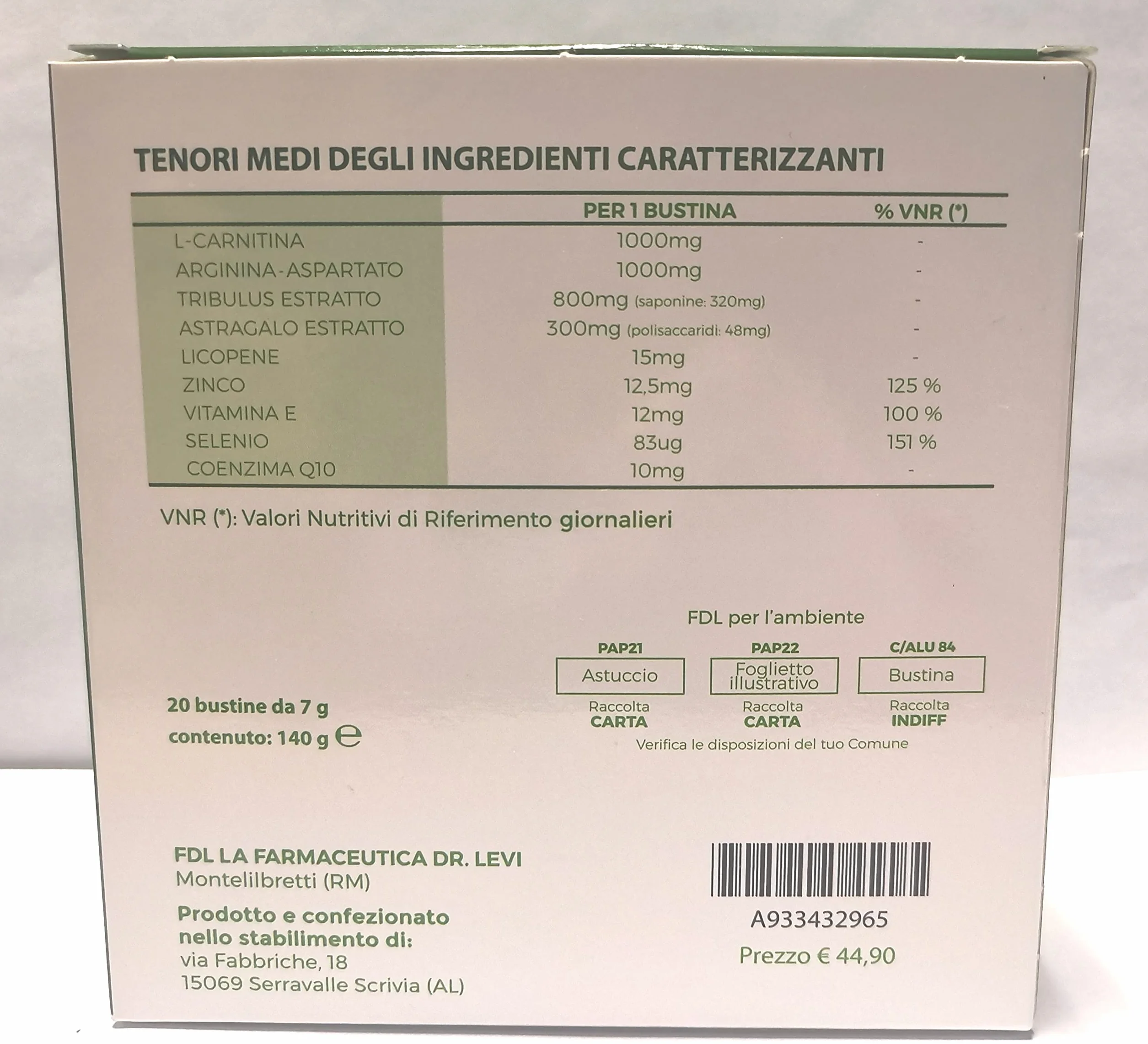 RIPROVIR integratore alimentare in bustine solubili con Tribulus, Astragalo, L-Carnitina, Zinco, Selenio, Coenzima Q10