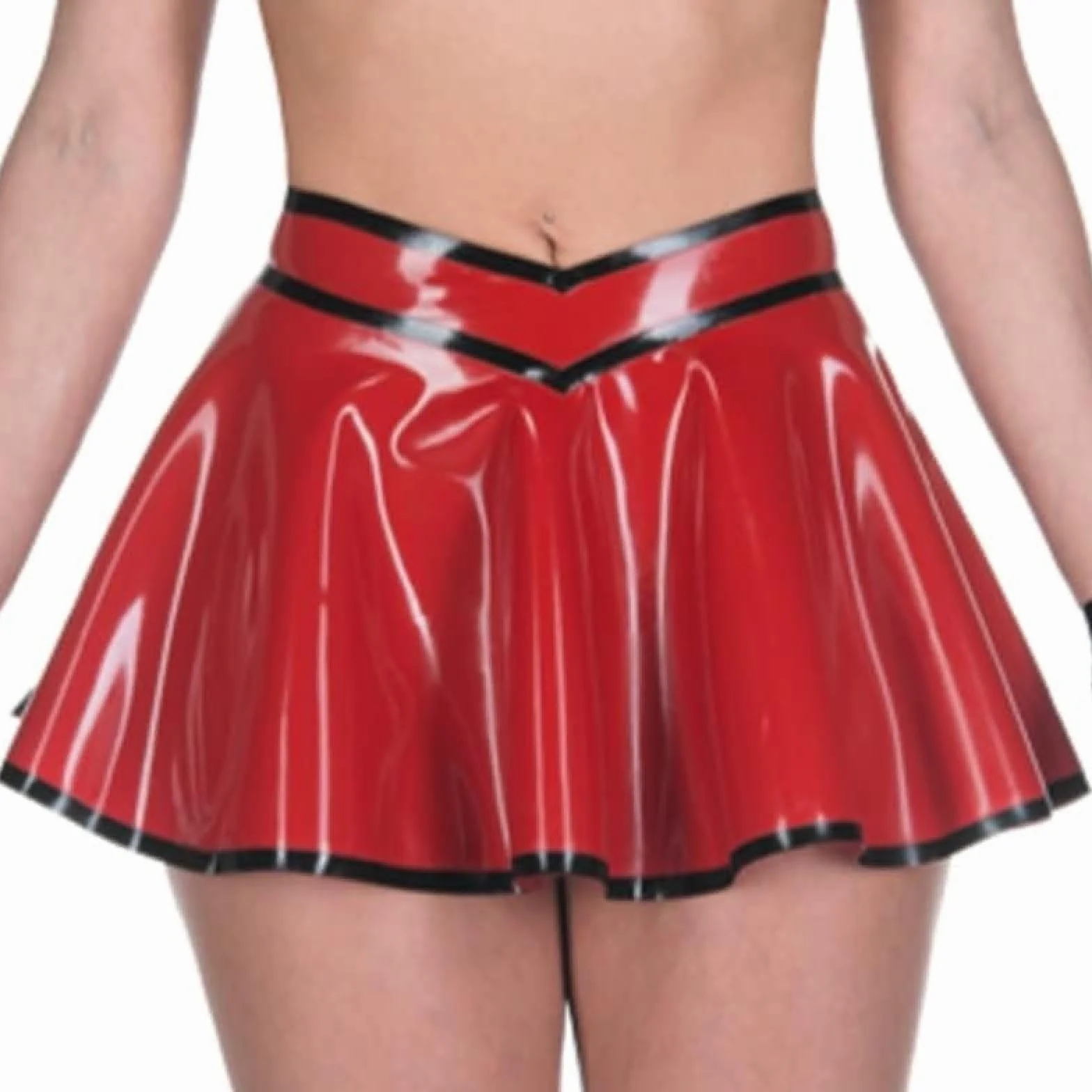 ANTIY Mini Gonne Sexy in Lattice Corte Senza Cerniere Fondo in Gomma Bordo Rosso-Nero XX-Grande