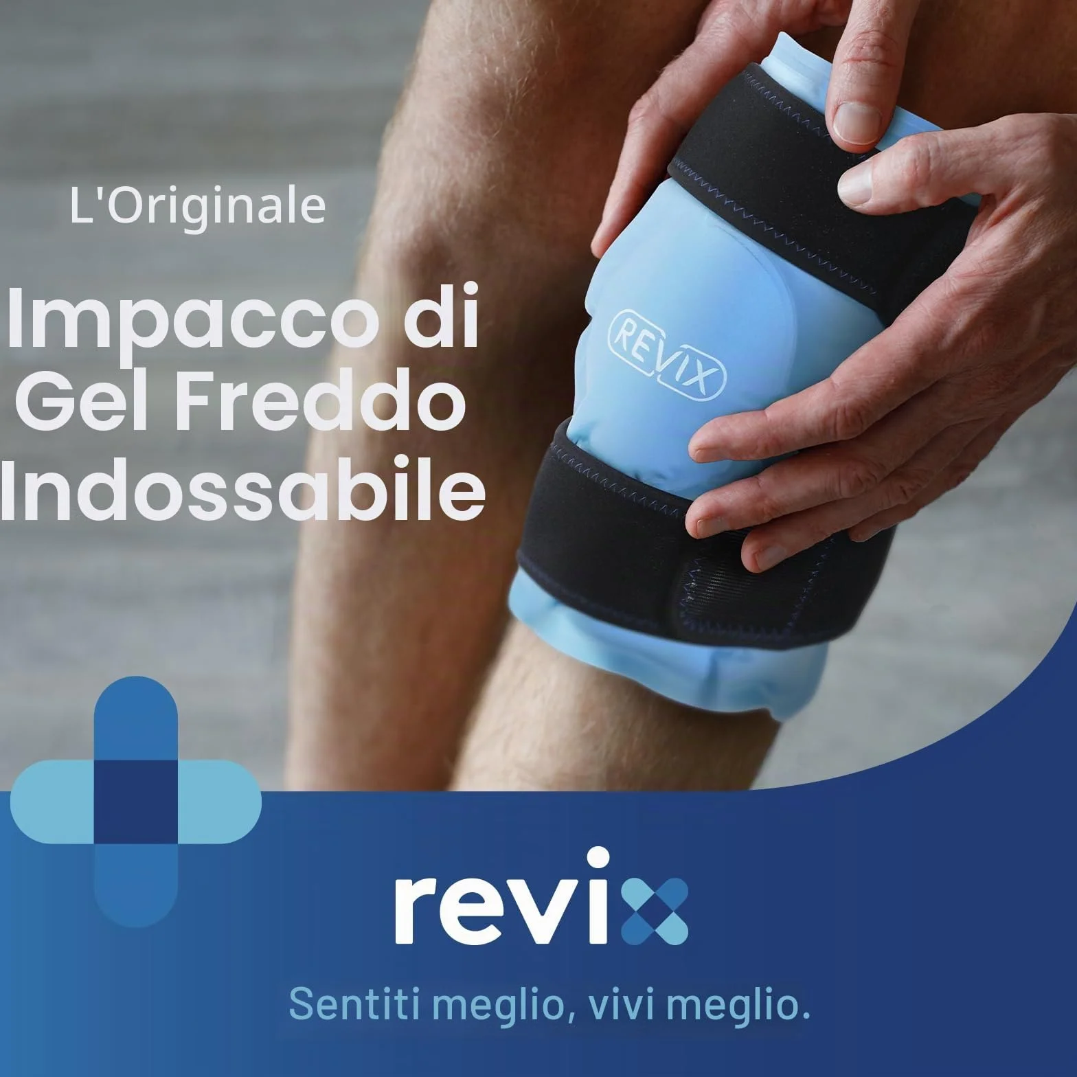 REVIX Fascia Ghiaccio per Ginocchio – Impacco Gel Riutilizzabile con Cinturini Regolabili, Copertura Vellutata, Uso a Mani Libere per Ginocchia, Polpacci, Gomiti, Ghiaccio Gel Freddo