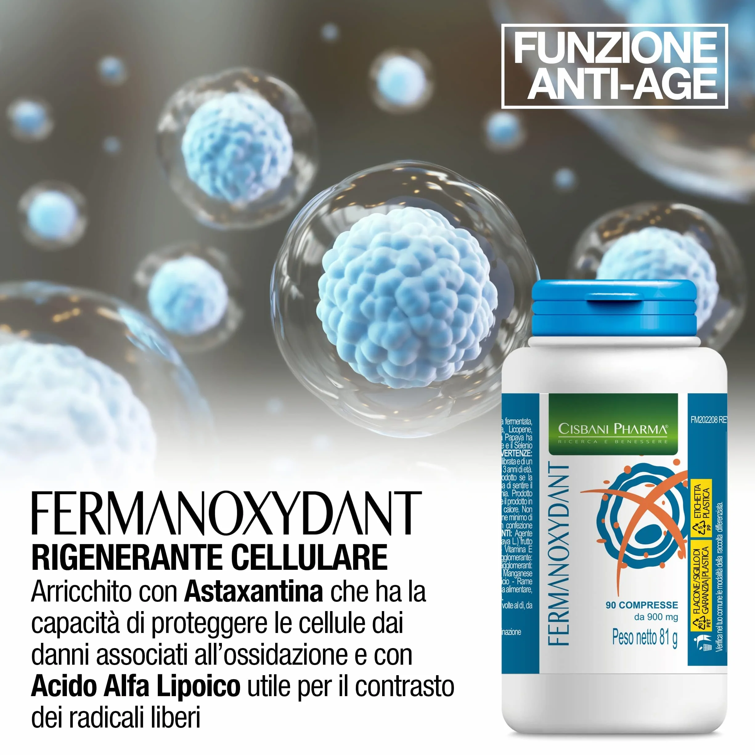 CISBANI PHARMA Fermanoxydant Antiossidante 90 cpr con Acido alfa lipoico, Glutatione e Astaxantina