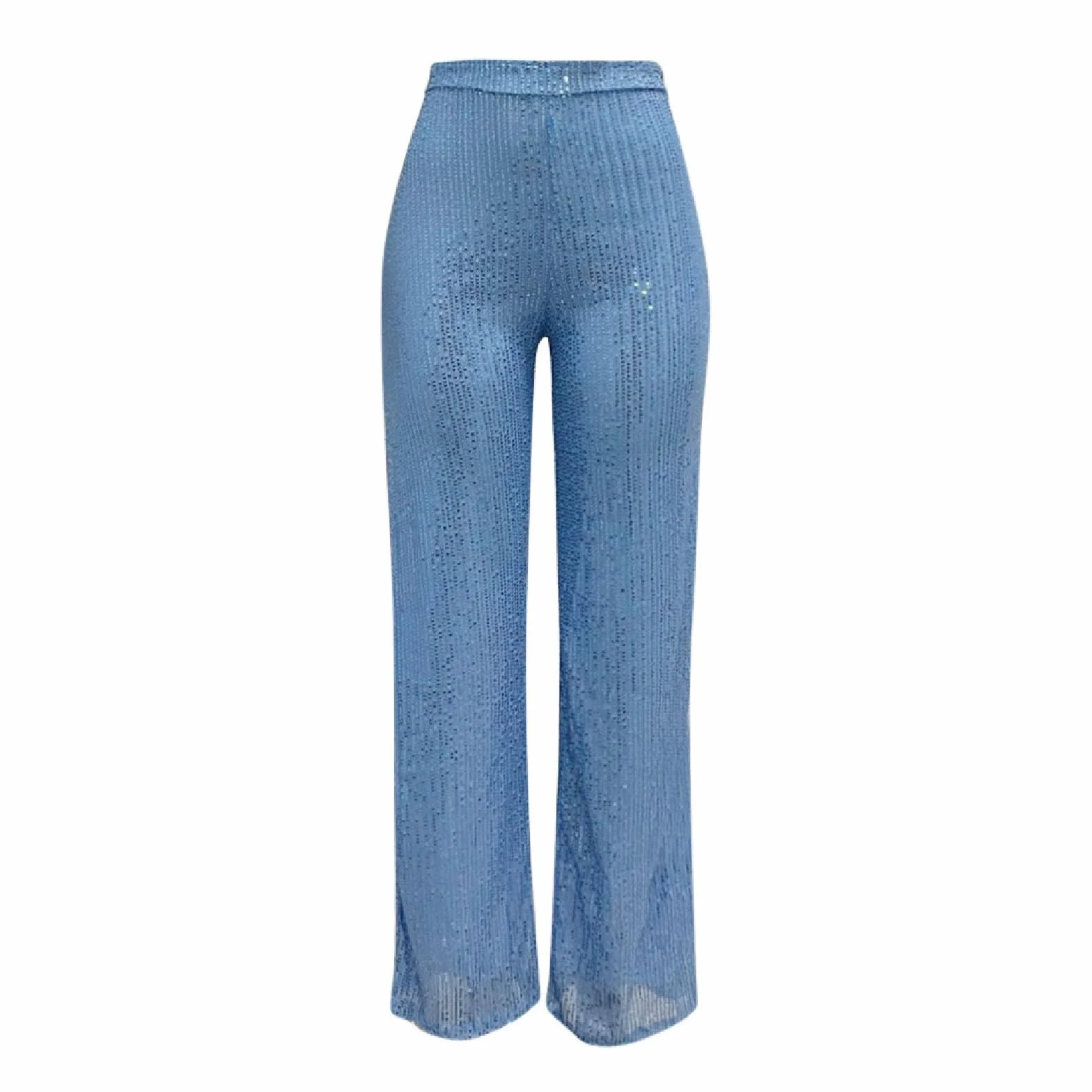 Pantaloni a zampa, alla moda, da donna, a gamba larga, per carnevale, con paillettes, in vita elasticizzata, con brillantini, da sera, per feste