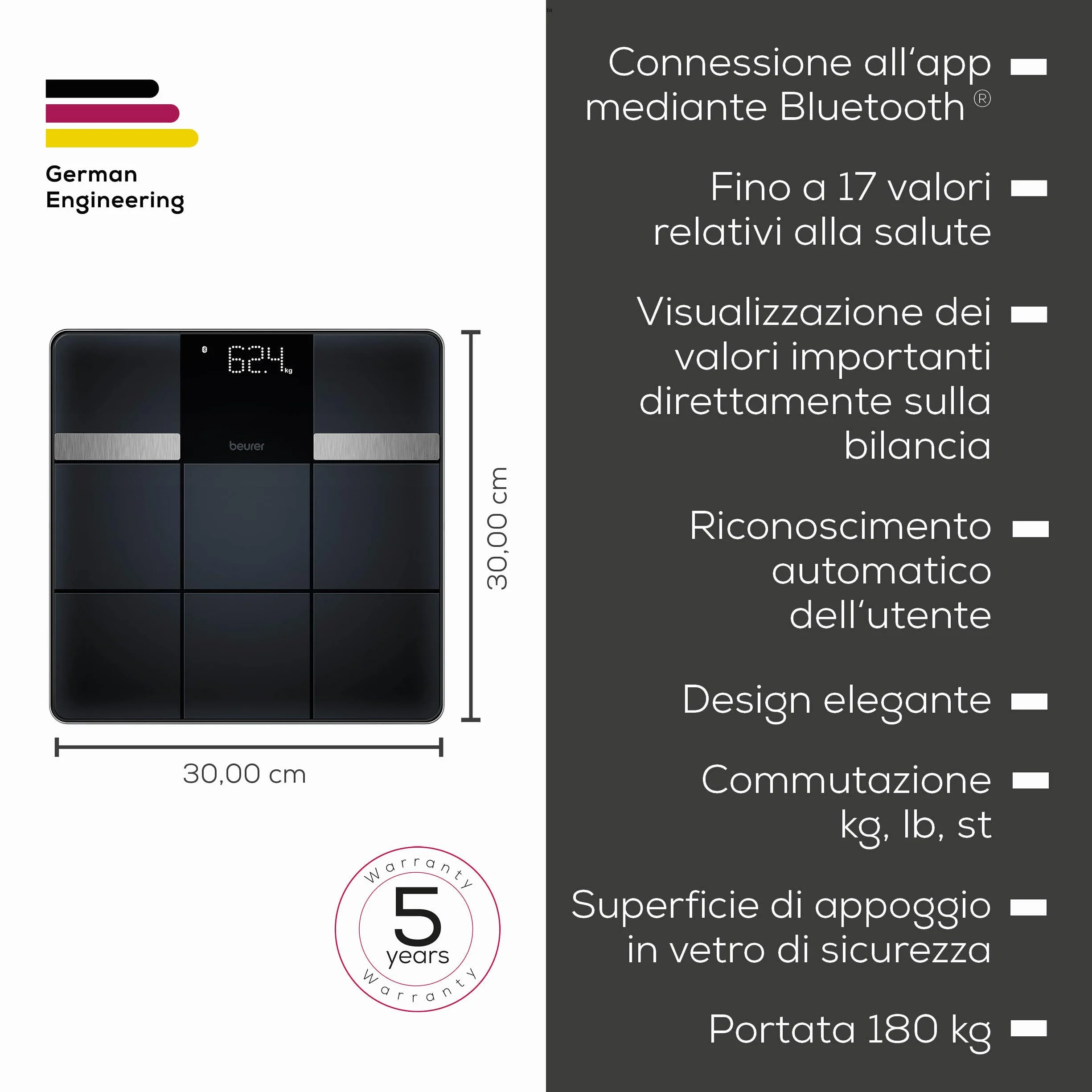 Beurer BF 450 bilancia pesapersone con Bluetooth, impedenziometrica digitale, 17 valori, 180 kg